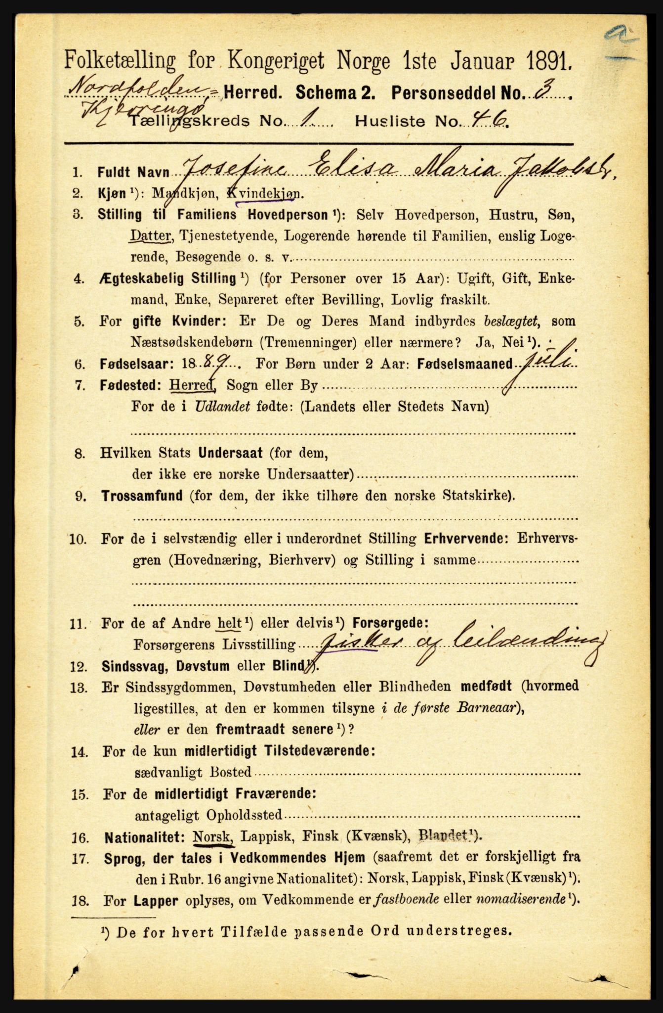 RA, 1891 census for 1846 Nordfold-Kjerringøy, 1891, p. 383