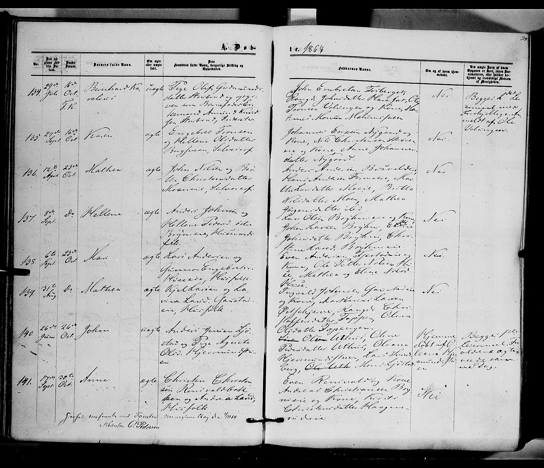 Romedal prestekontor, AV/SAH-PREST-004/K/L0005: Parish register (official) no. 5, 1862-1874, p. 34
