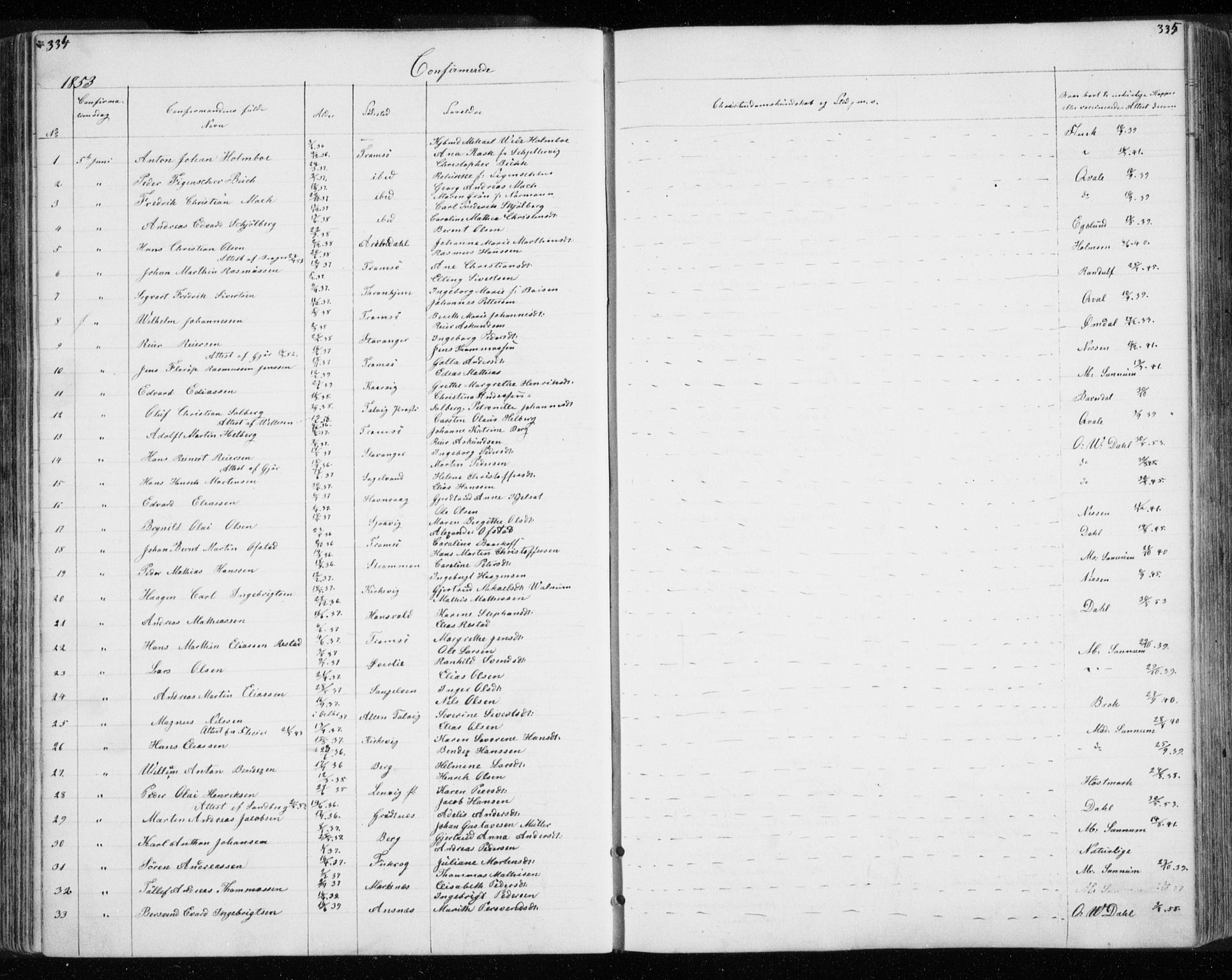 Tromsø sokneprestkontor/stiftsprosti/domprosti, AV/SATØ-S-1343/G/Gb/L0005klokker: Parish register (copy) no. 5, 1846-1857, p. 334-335