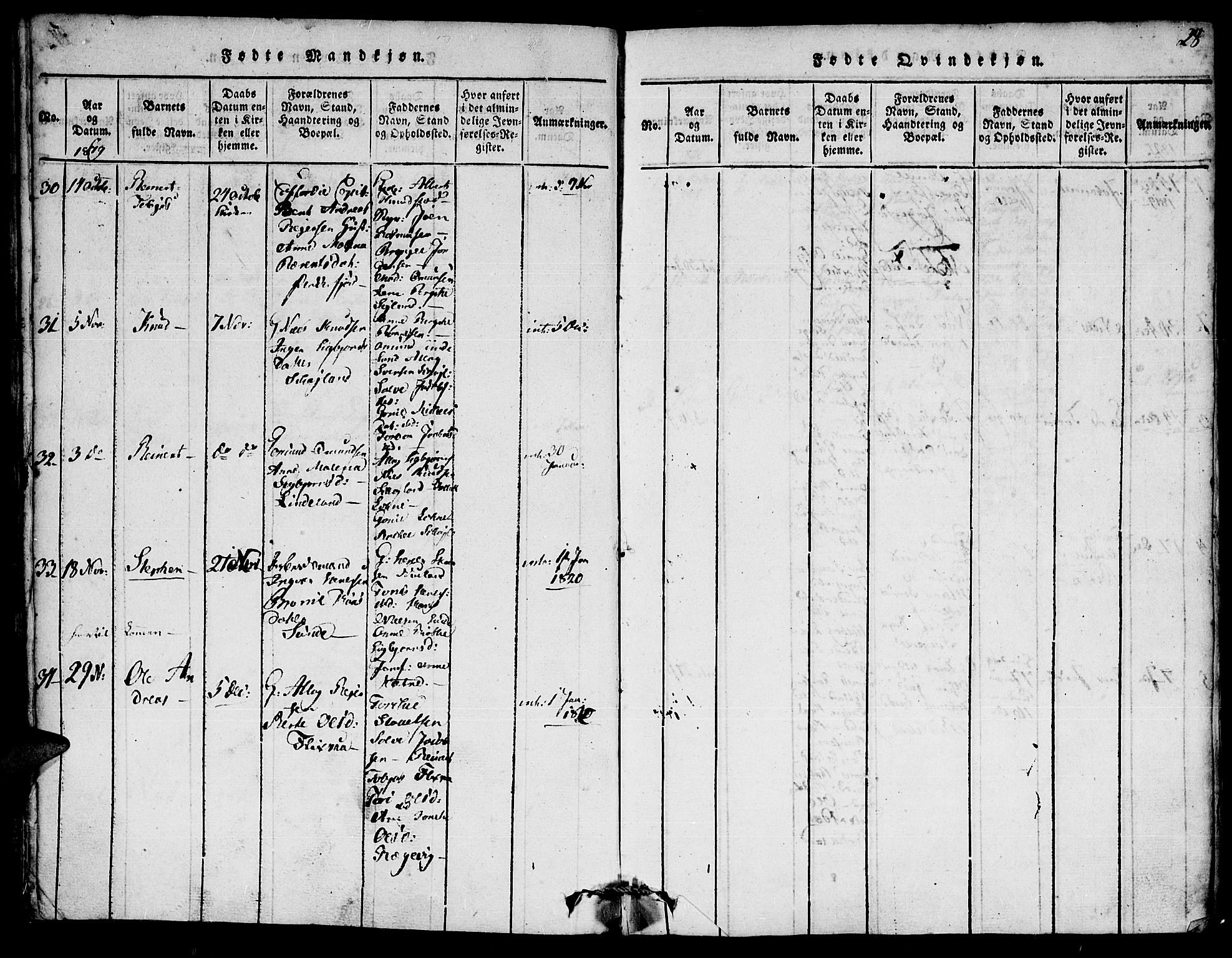 Flekkefjord sokneprestkontor, AV/SAK-1111-0012/F/Fa/Fac/L0002: Parish register (official) no. A 2, 1815-1826, p. 28