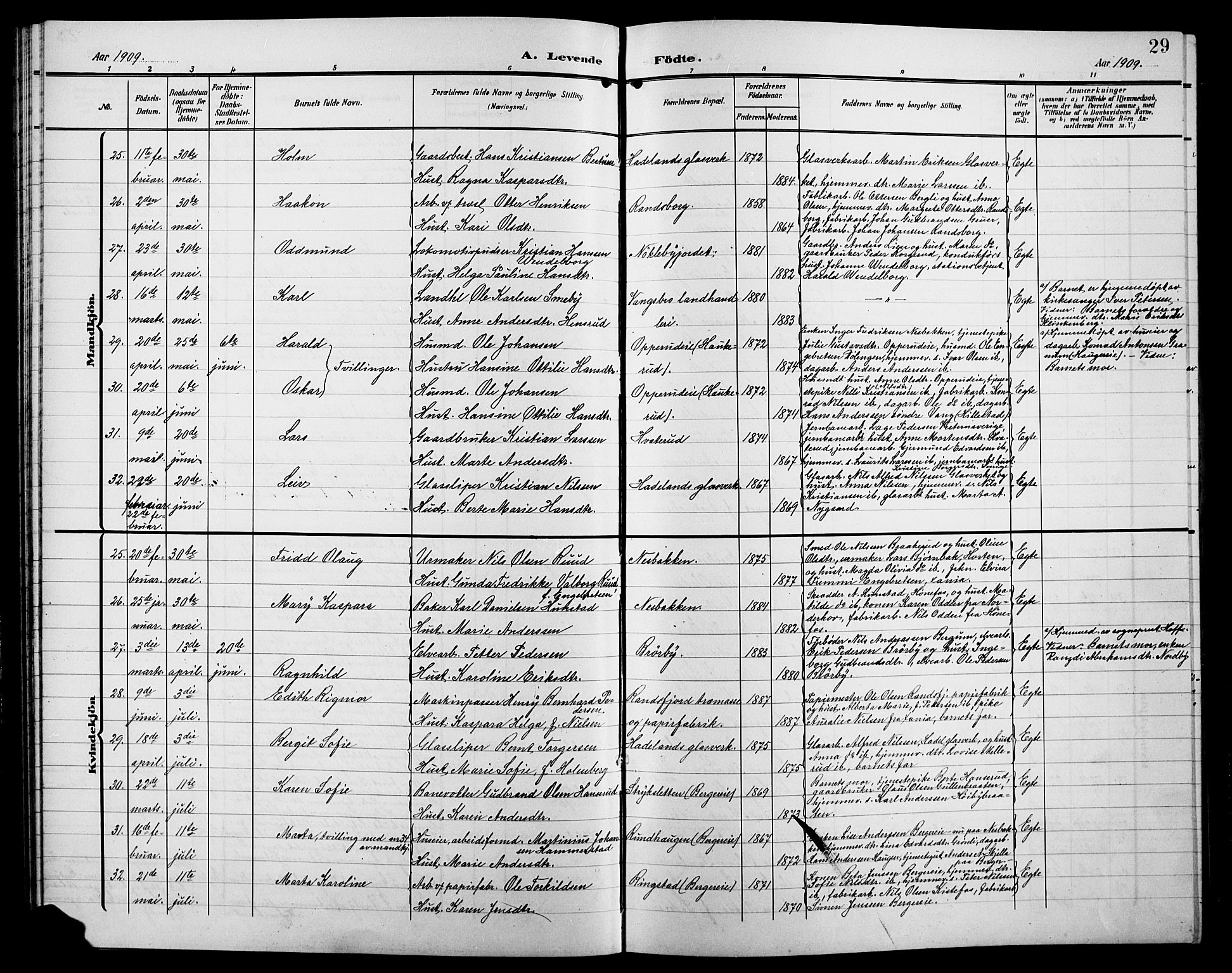 Jevnaker prestekontor, AV/SAH-PREST-116/H/Ha/Hab/L0004: Parish register (copy) no. 4, 1907-1918, p. 29