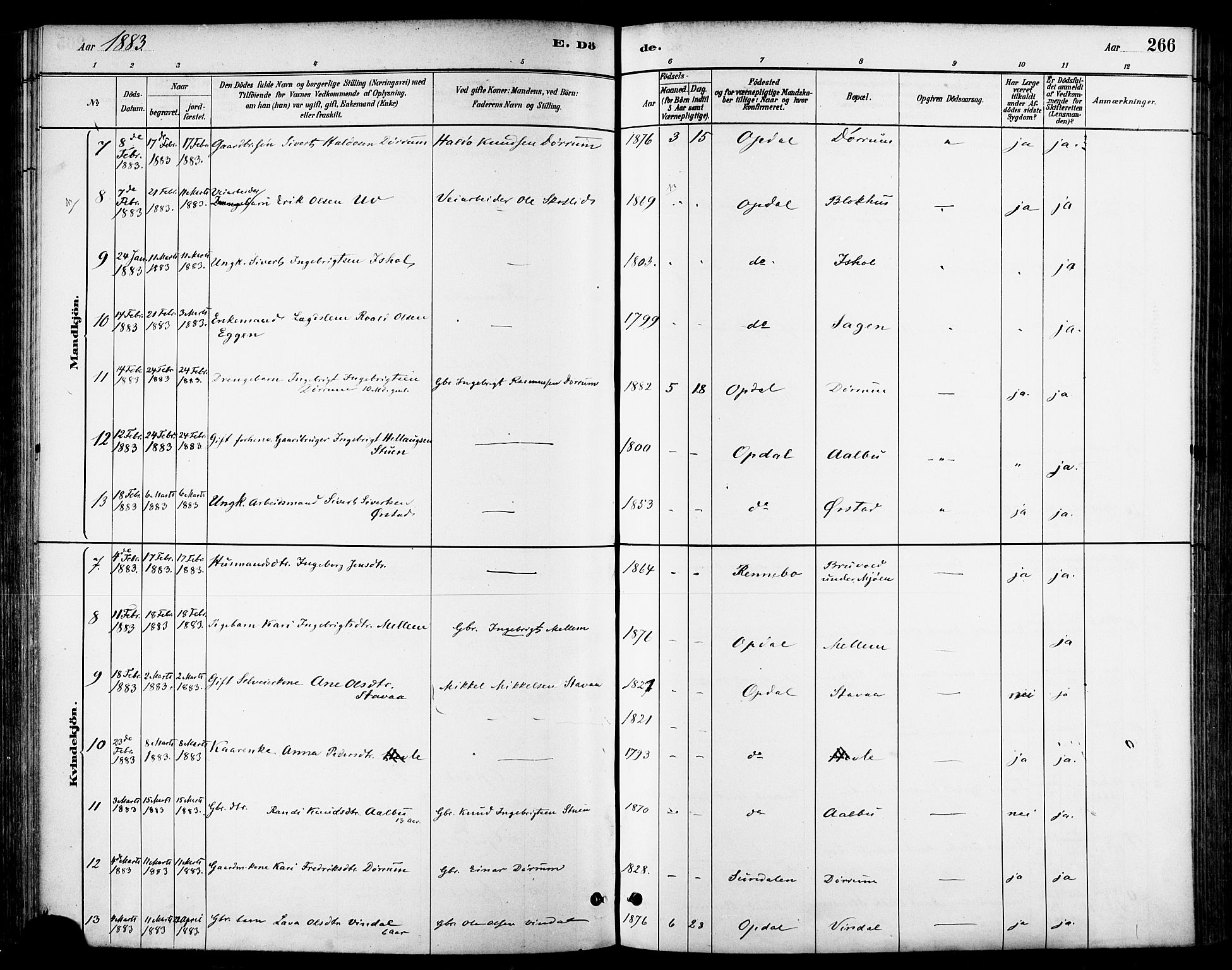 Ministerialprotokoller, klokkerbøker og fødselsregistre - Sør-Trøndelag, AV/SAT-A-1456/678/L0901: Parish register (official) no. 678A10, 1881-1894, p. 266