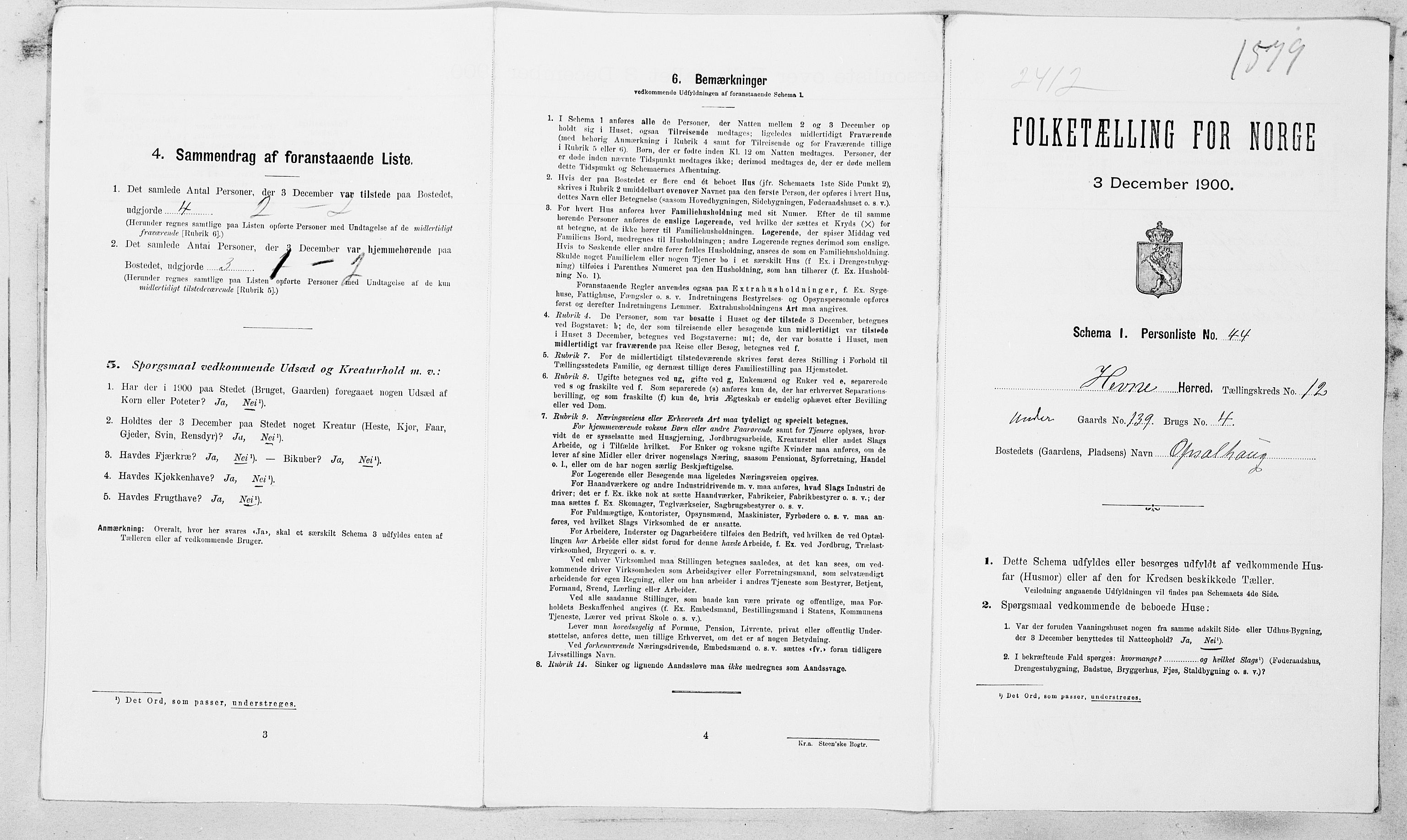 SAT, 1900 census for Hemne, 1900, p. 110