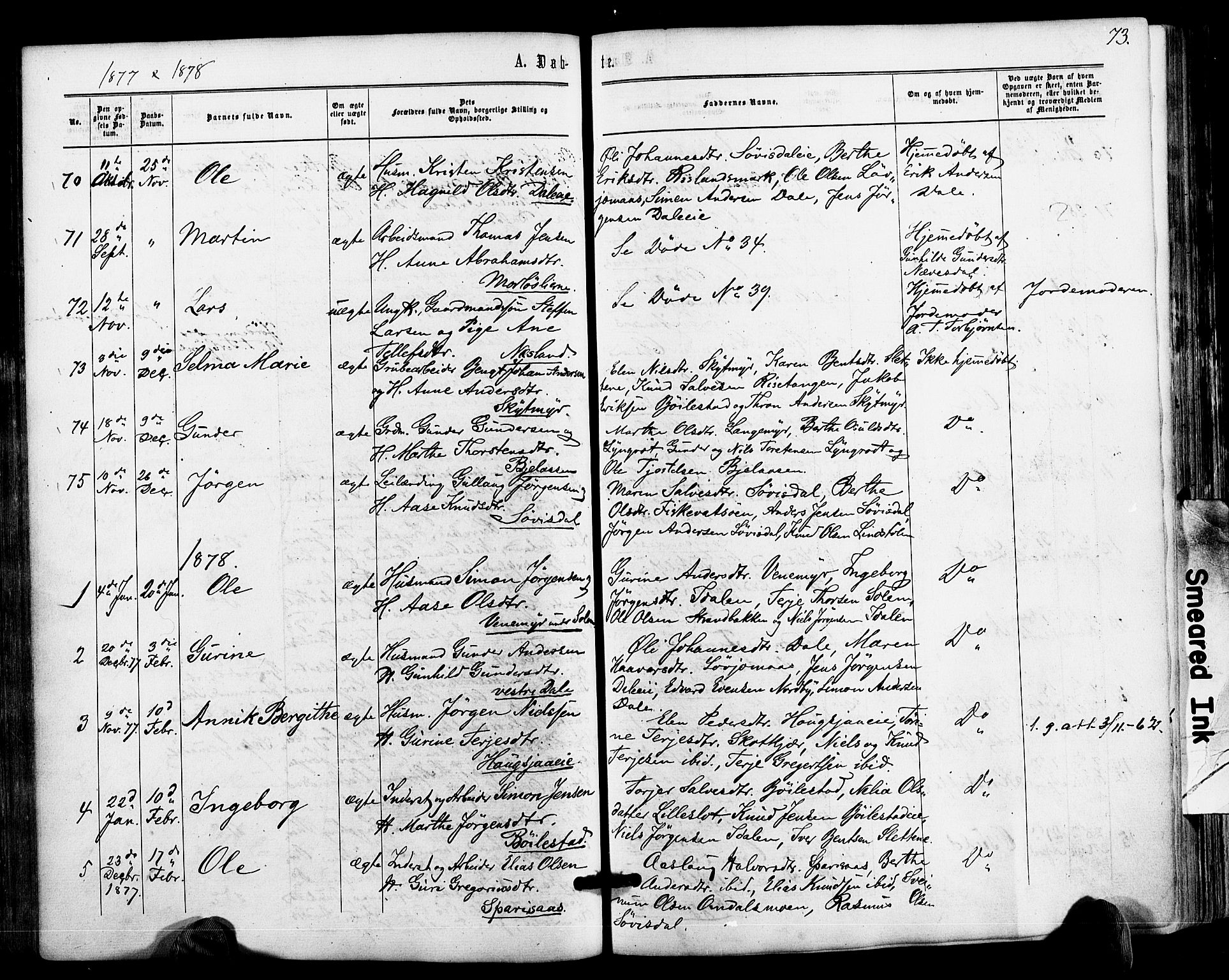 Froland sokneprestkontor, AV/SAK-1111-0013/F/Fa/L0003: Parish register (official) no. A 3, 1864-1881, p. 73