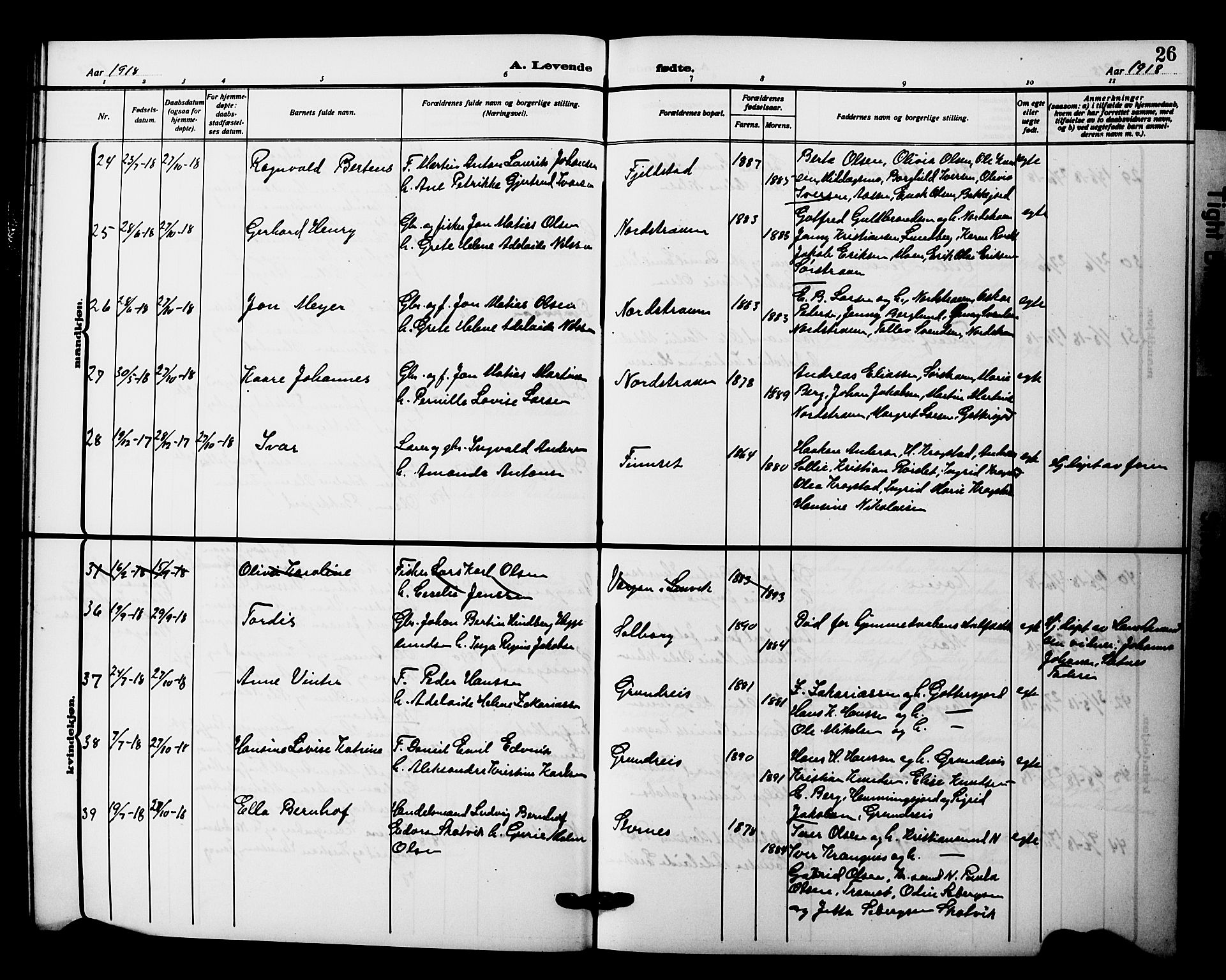 Tranøy sokneprestkontor, AV/SATØ-S-1313/I/Ia/Iab/L0023klokker: Parish register (copy) no. 23, 1913-1928, p. 26