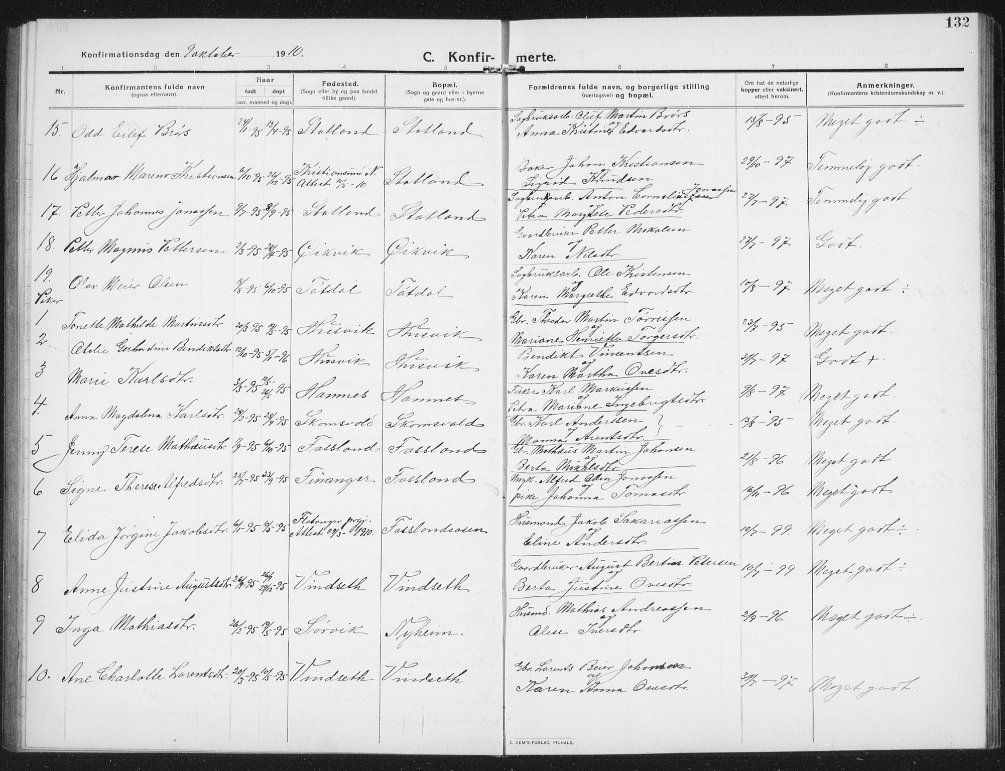 Ministerialprotokoller, klokkerbøker og fødselsregistre - Nord-Trøndelag, SAT/A-1458/774/L0630: Parish register (copy) no. 774C01, 1910-1934, p. 132