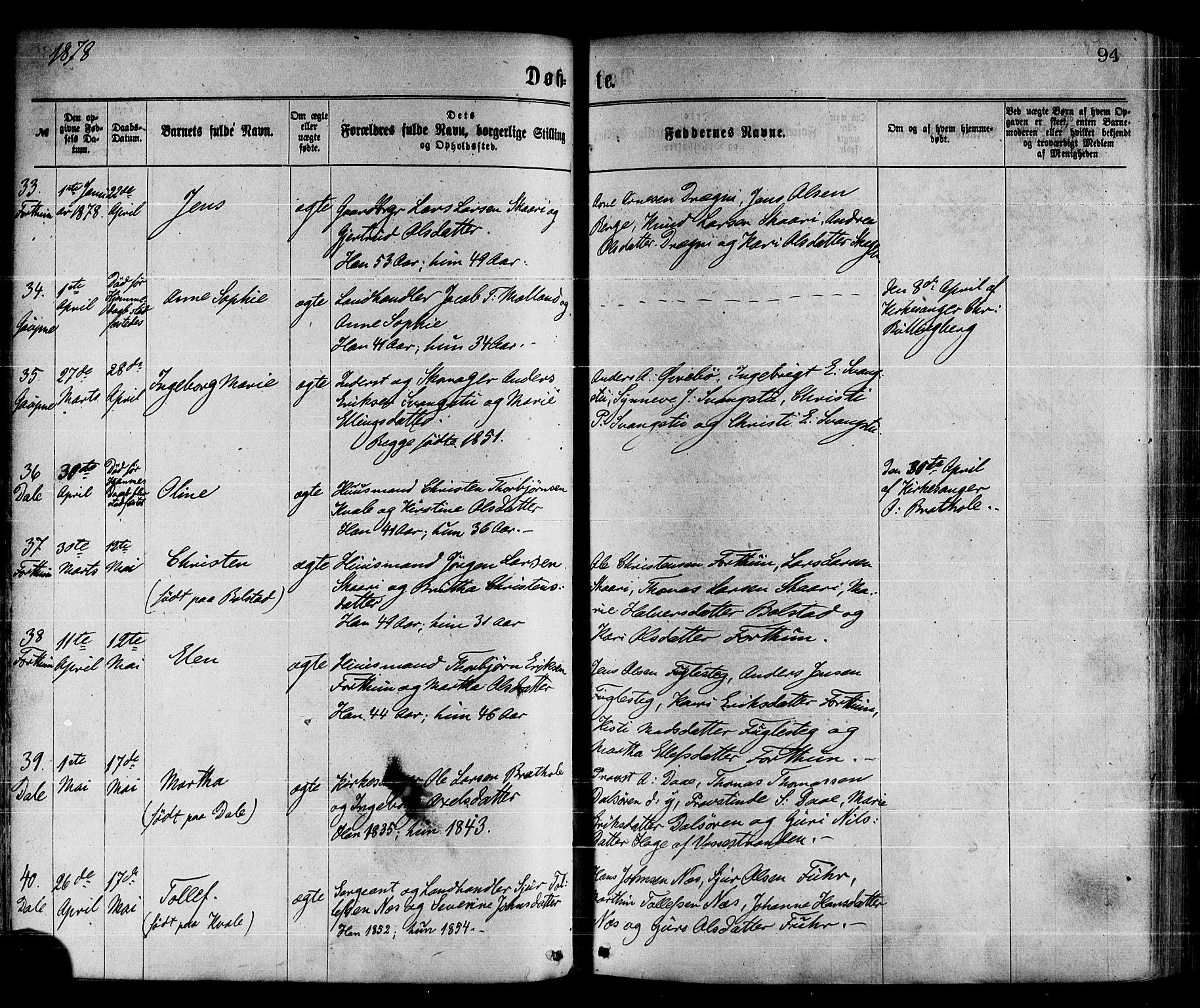 Luster sokneprestembete, AV/SAB-A-81101/H/Haa/Haaa/L0010: Parish register (official) no. A 10, 1871-1886, p. 94