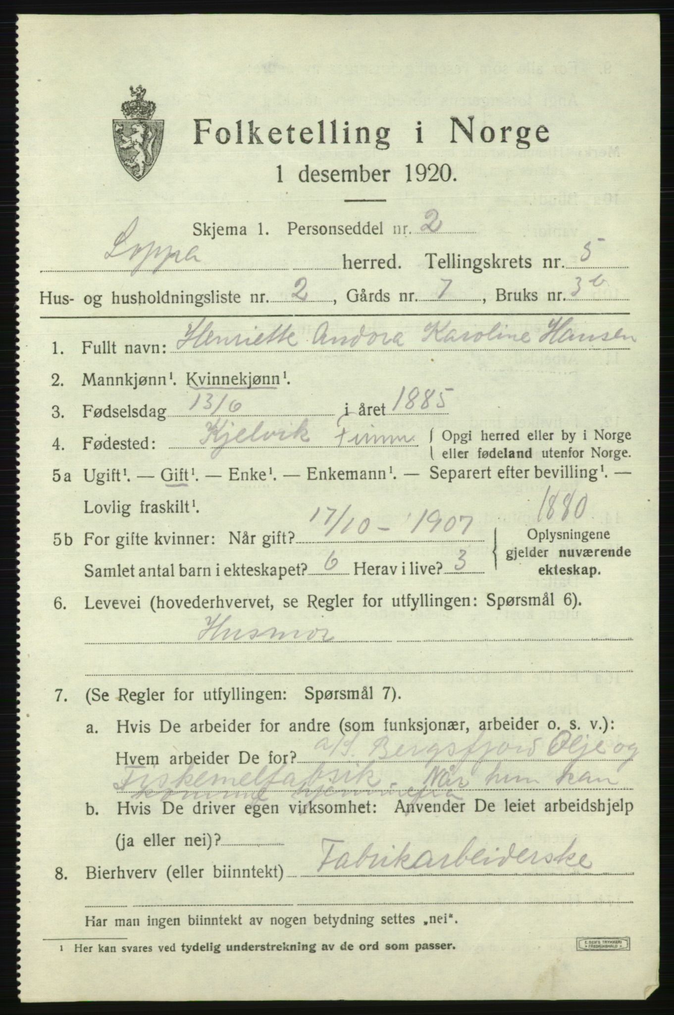 SATØ, 1920 census for Loppa, 1920, p. 1576