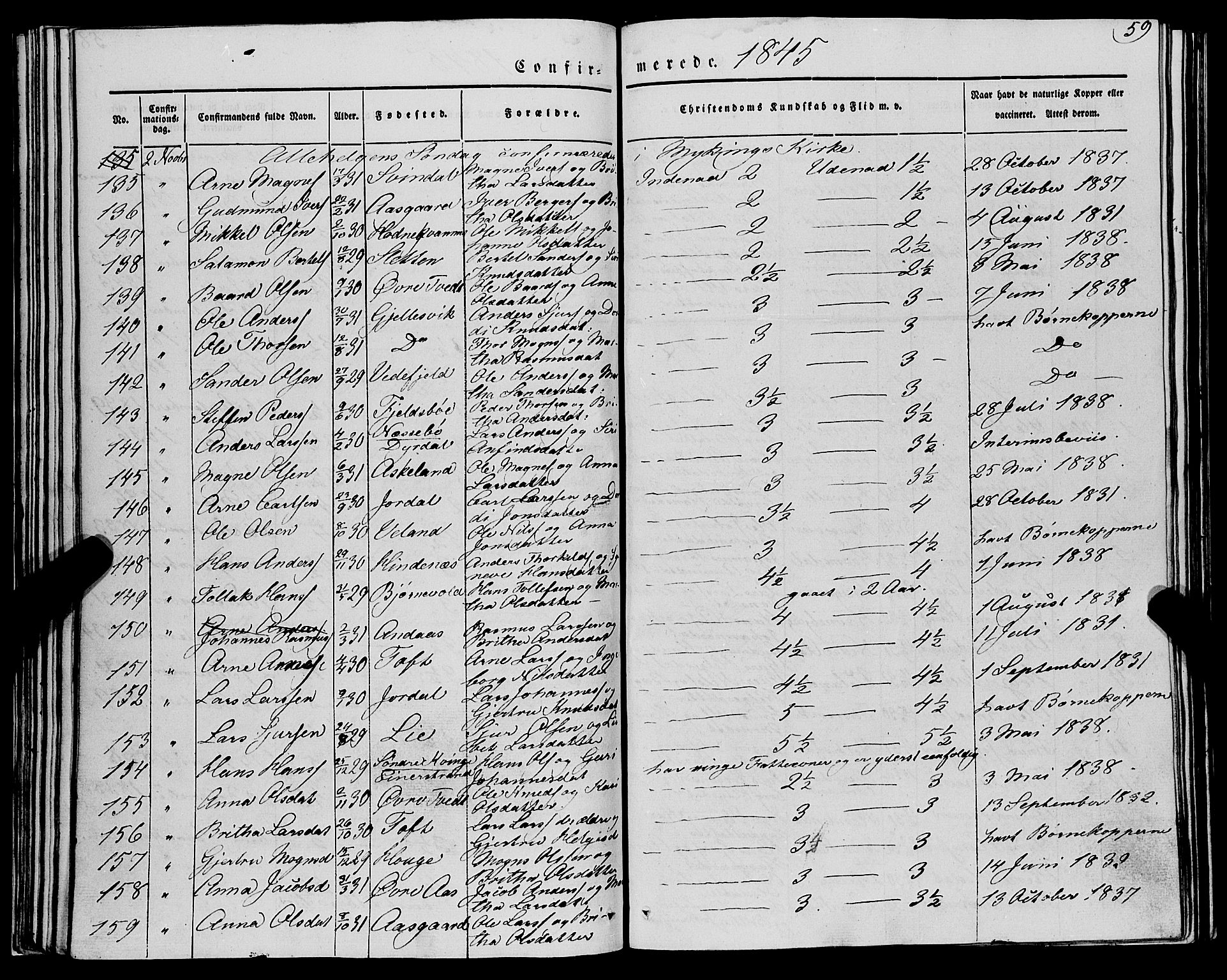 Lindås Sokneprestembete, SAB/A-76701/H/Haa: Parish register (official) no. A 12, 1836-1848, p. 59