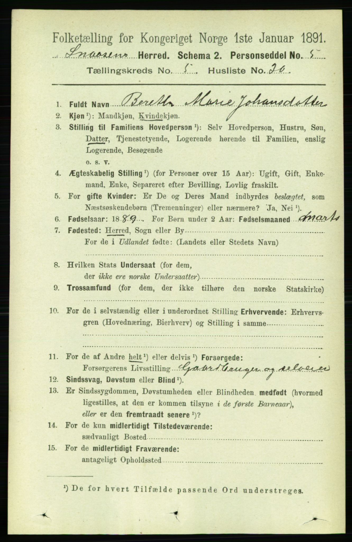 RA, 1891 census for 1736 Snåsa, 1891, p. 1623