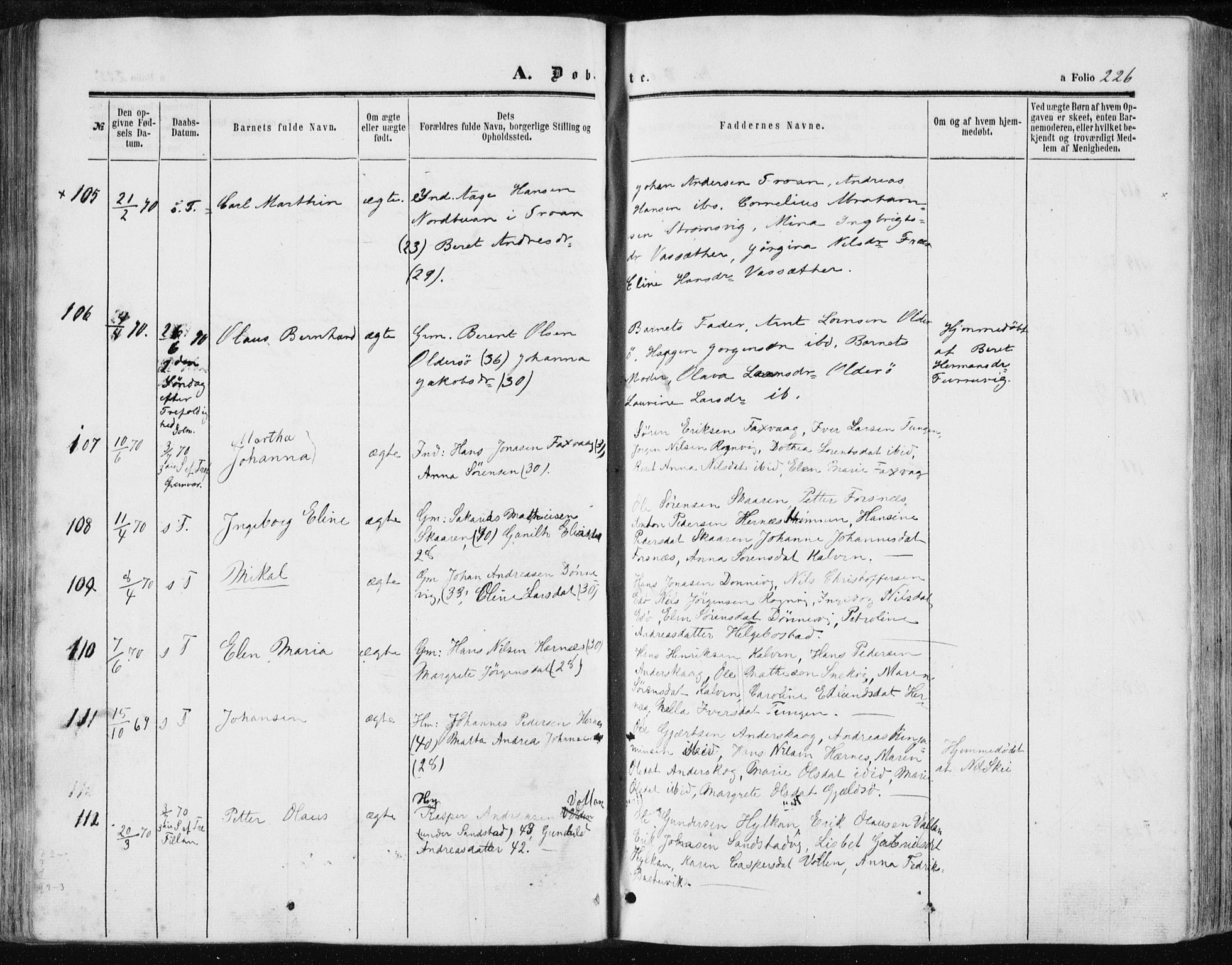 Ministerialprotokoller, klokkerbøker og fødselsregistre - Sør-Trøndelag, AV/SAT-A-1456/634/L0531: Parish register (official) no. 634A07, 1861-1870, p. 226