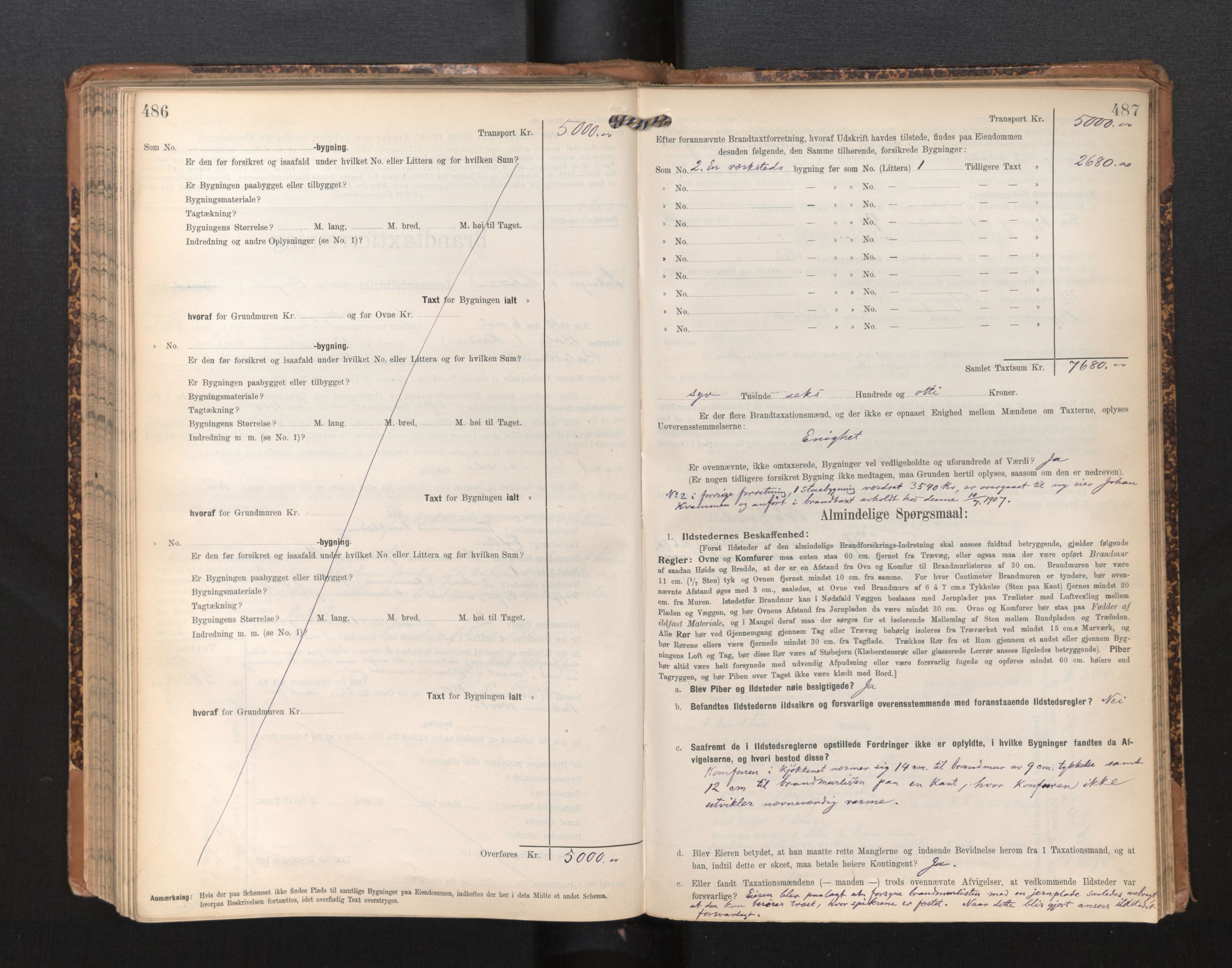 Lensmannen i Leikanger, AV/SAB-A-29201/0012/L0005: Branntakstprotokoll, skjematakst, 1907-1917, p. 486-487