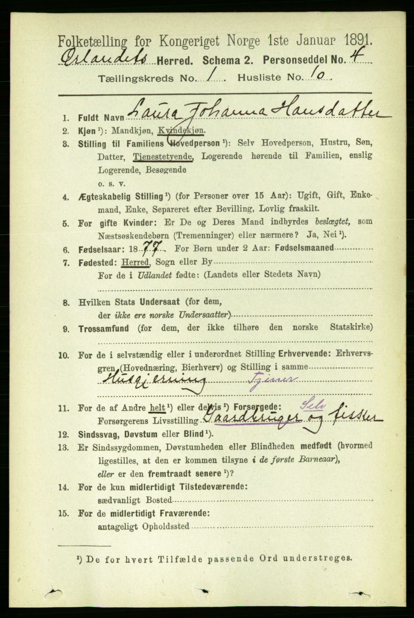 RA, 1891 census for 1621 Ørland, 1891, p. 142