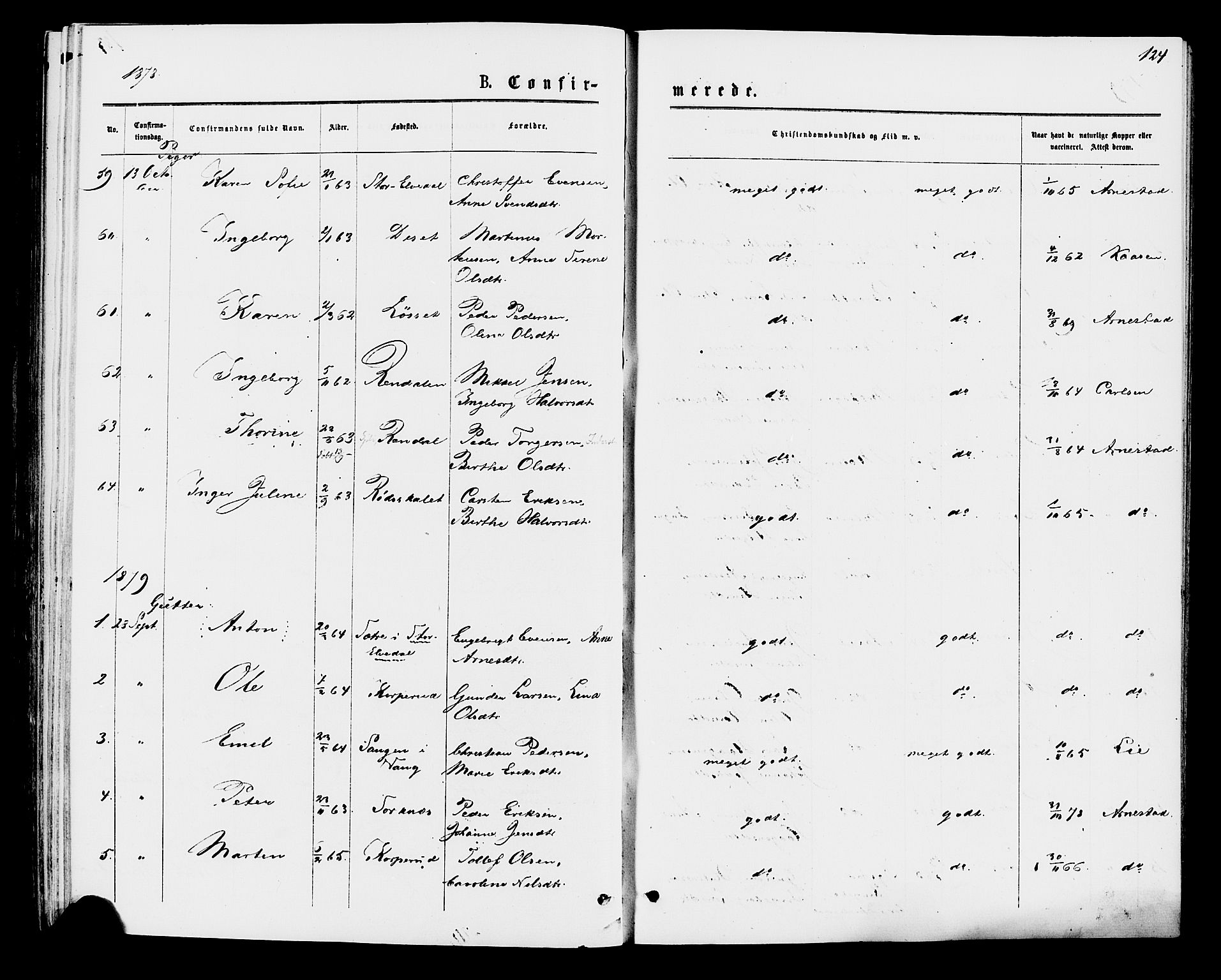 Åmot prestekontor, Hedmark, AV/SAH-PREST-056/H/Ha/Haa/L0009: Parish register (official) no. 9, 1875-1883, p. 124