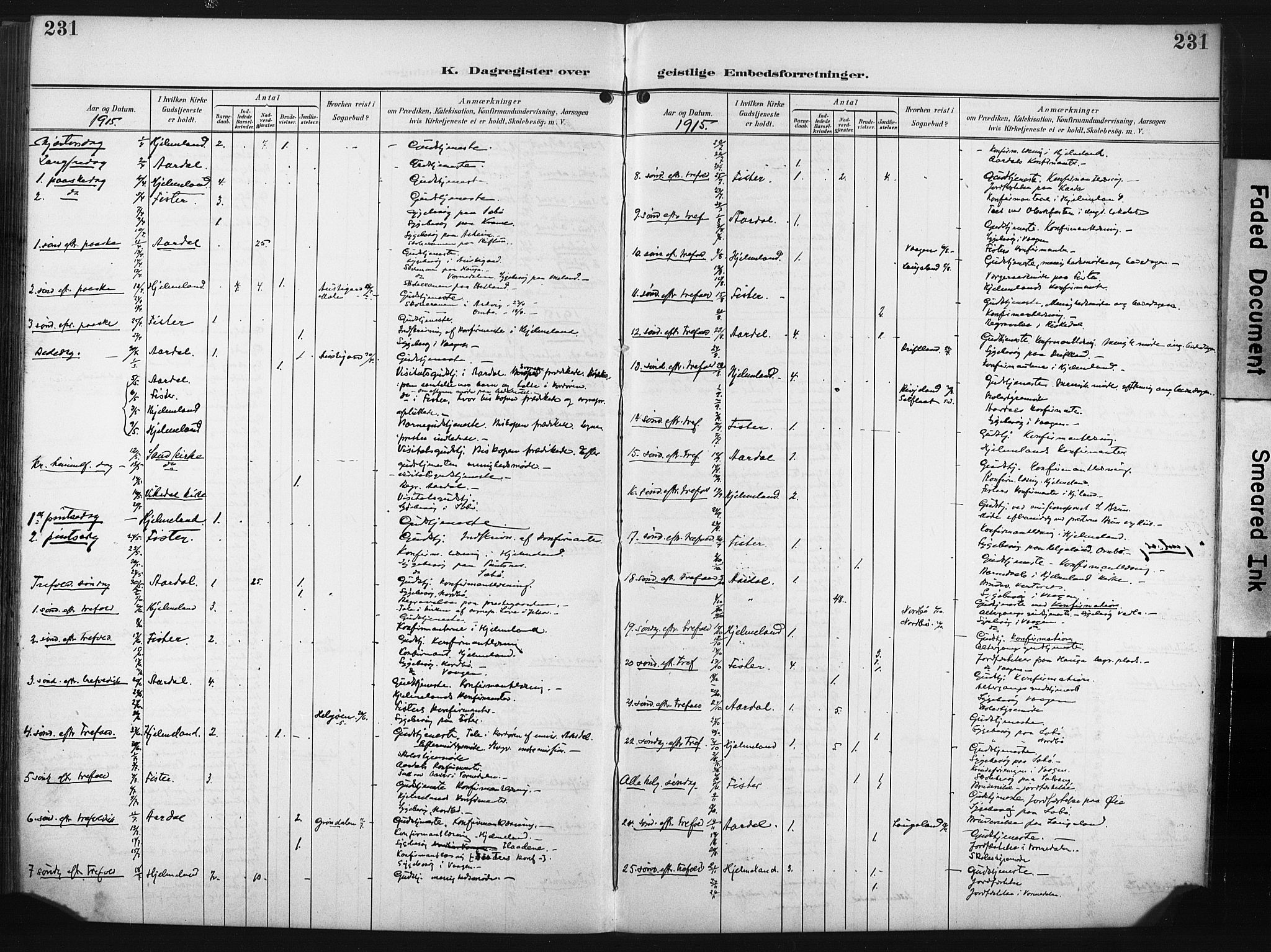Hjelmeland sokneprestkontor, SAST/A-101843/02/A/L0002: Parish register (official) no. A 17, 1901-1916, p. 231
