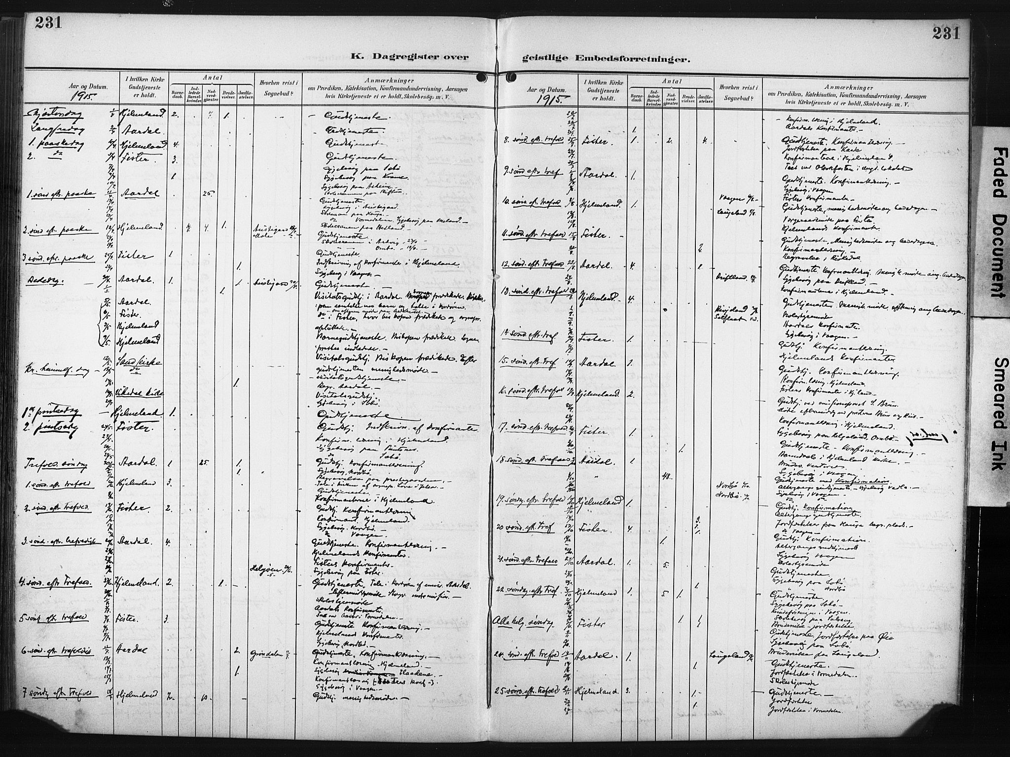 Hjelmeland sokneprestkontor, AV/SAST-A-101843/02/A/L0002: Parish register (official) no. A 17, 1901-1916, p. 231