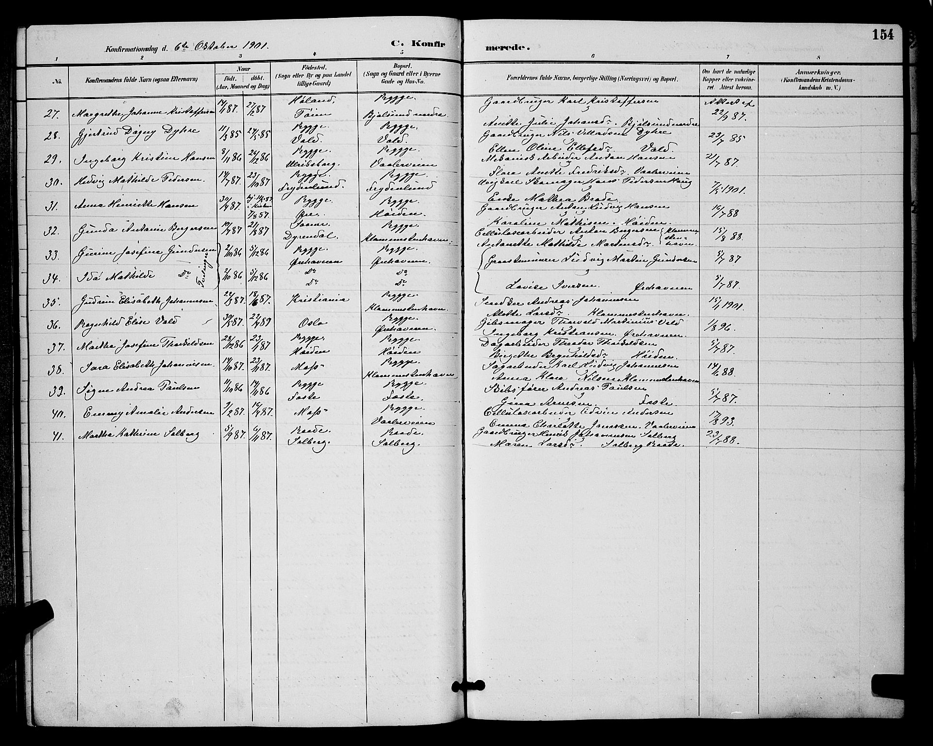 Rygge prestekontor Kirkebøker, AV/SAO-A-10084b/G/Ga/L0002: Parish register (copy) no. 2, 1887-1905, p. 154