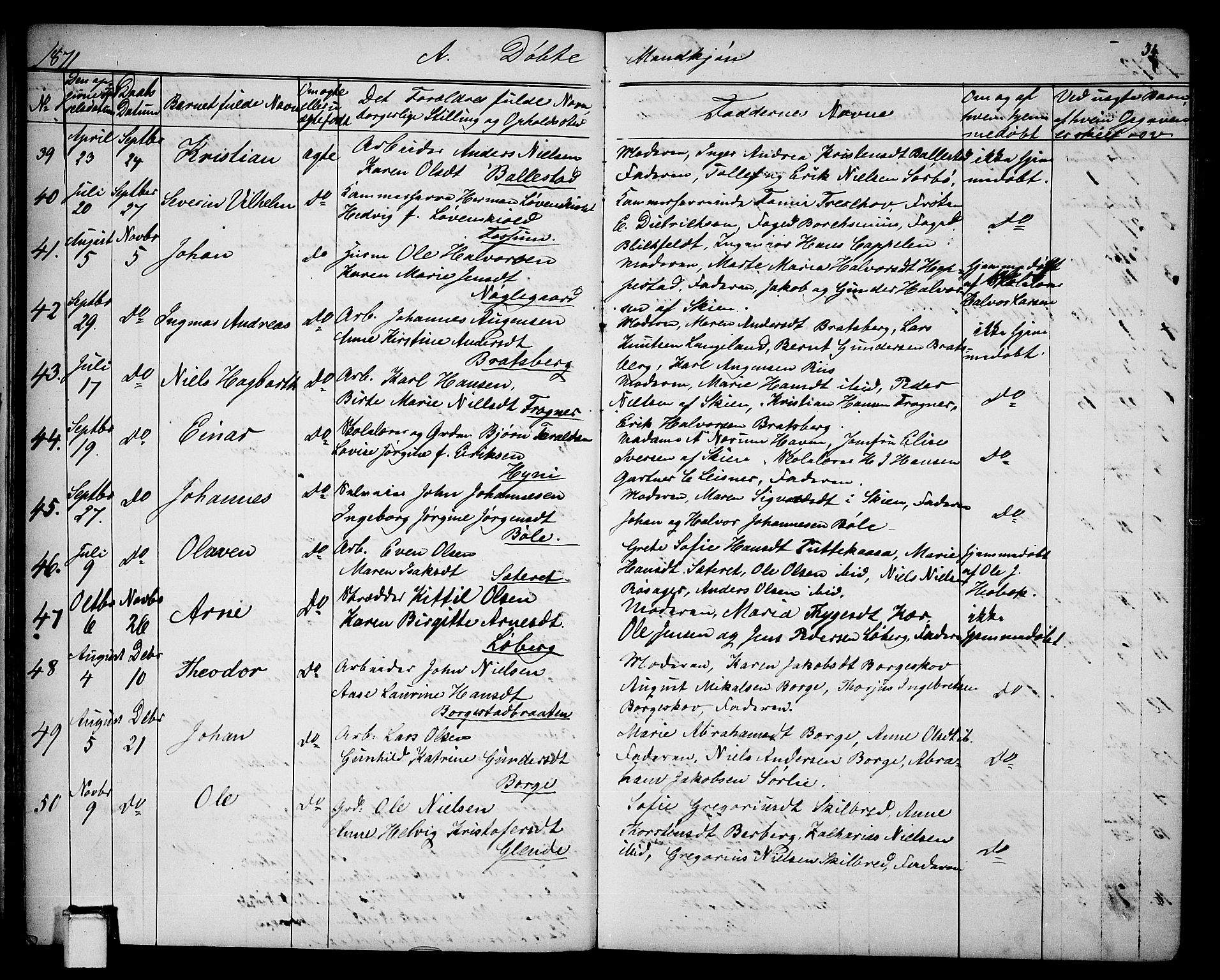 Gjerpen kirkebøker, SAKO/A-265/G/Ga/L0001: Parish register (copy) no. I 1, 1864-1882, p. 34