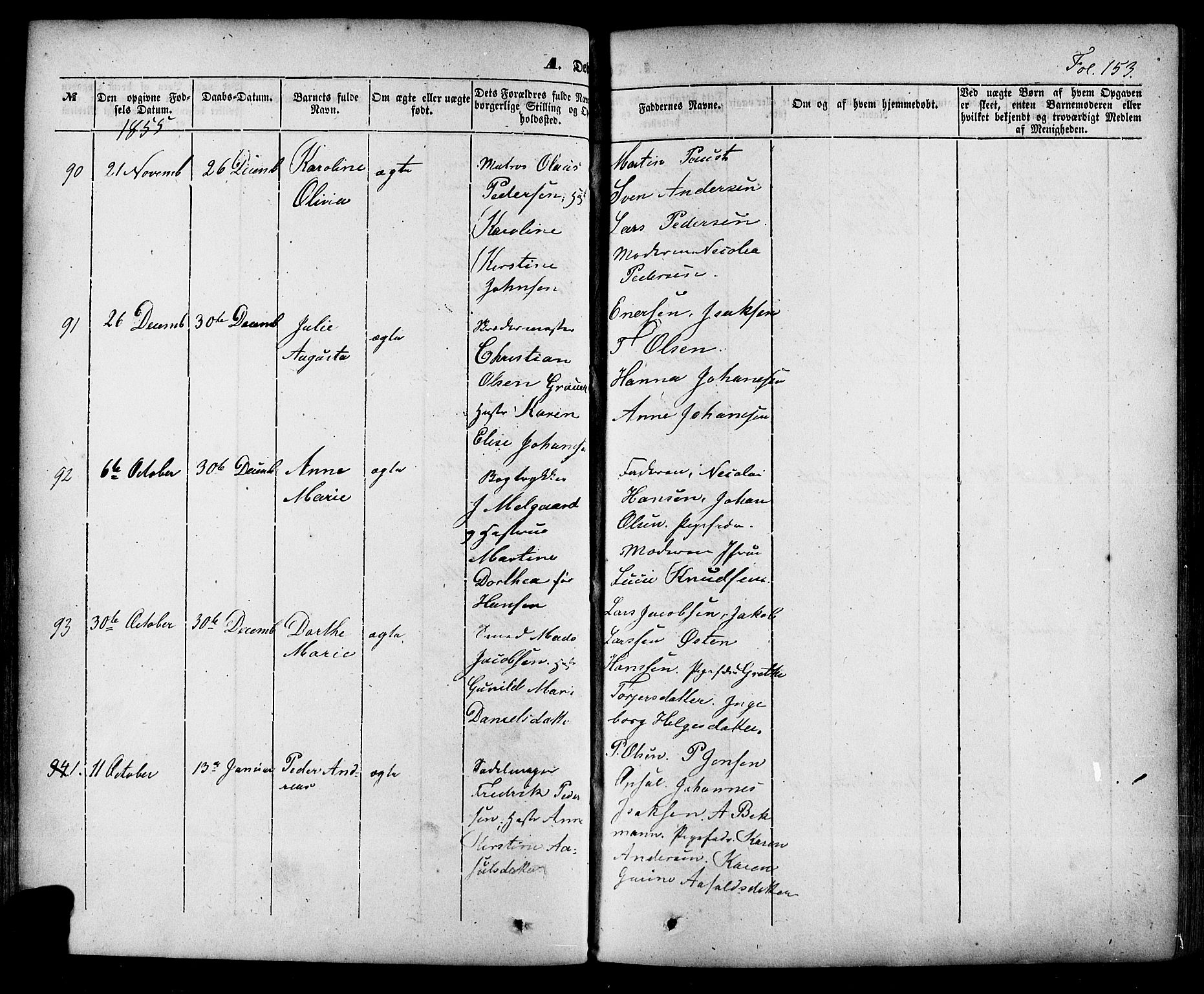 Skien kirkebøker, AV/SAKO-A-302/F/Fa/L0006a: Parish register (official) no. 6A, 1843-1856, p. 153