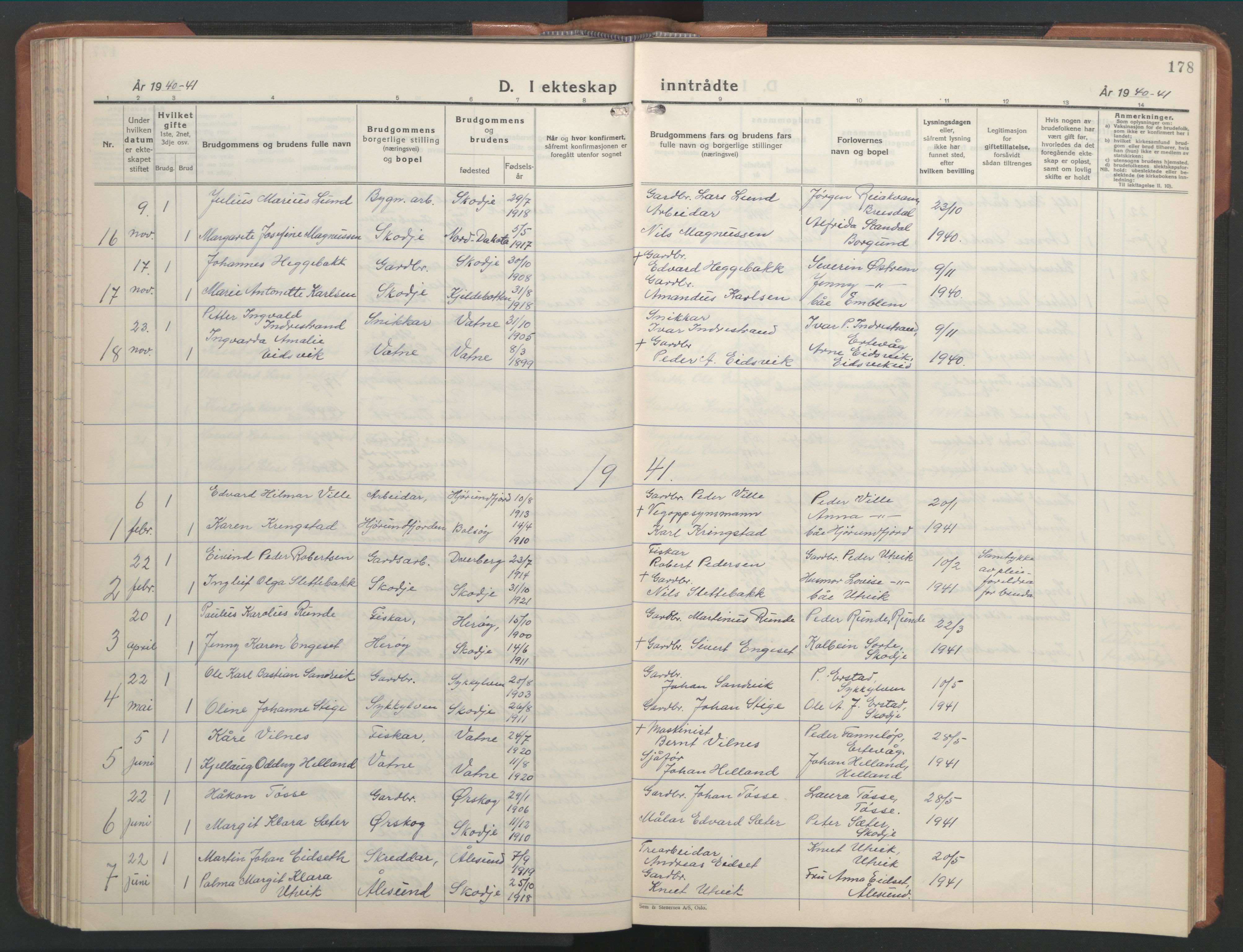 Ministerialprotokoller, klokkerbøker og fødselsregistre - Møre og Romsdal, SAT/A-1454/524/L0367: Parish register (copy) no. 524C08, 1932-1951, p. 178