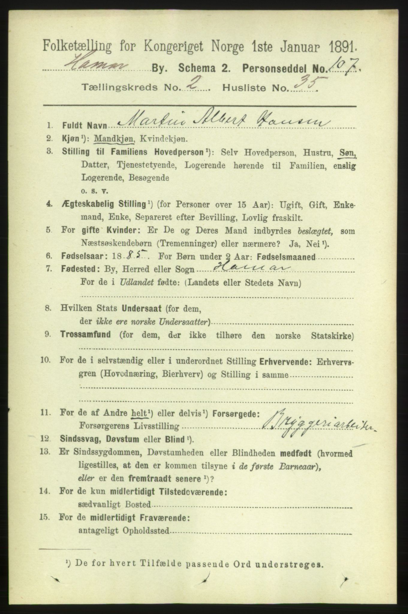 RA, 1891 census for 0401 Hamar, 1891, p. 1572