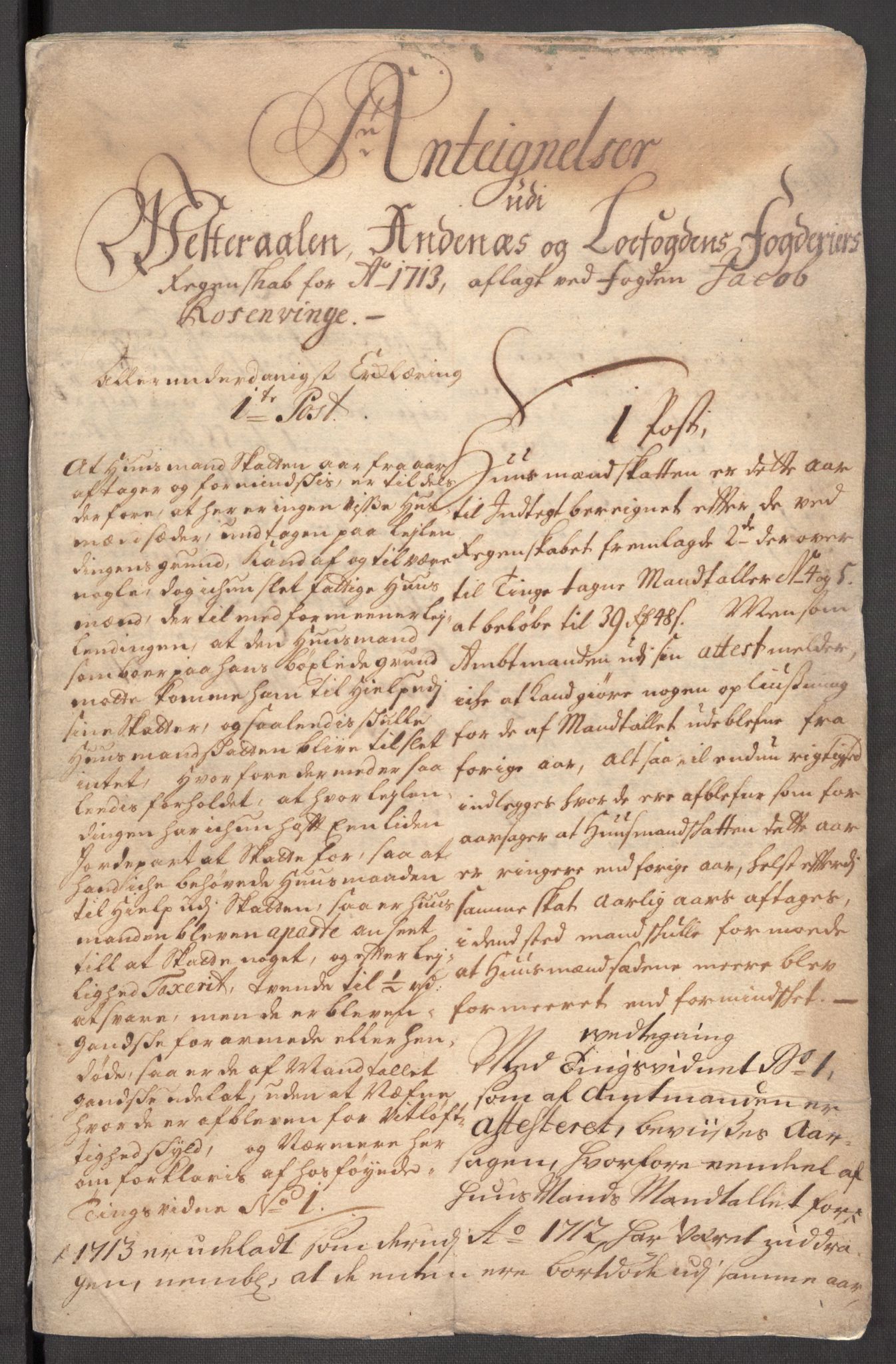 Rentekammeret inntil 1814, Reviderte regnskaper, Fogderegnskap, AV/RA-EA-4092/R67/L4679: Fogderegnskap Vesterålen, Andenes og Lofoten, 1711-1713, p. 309