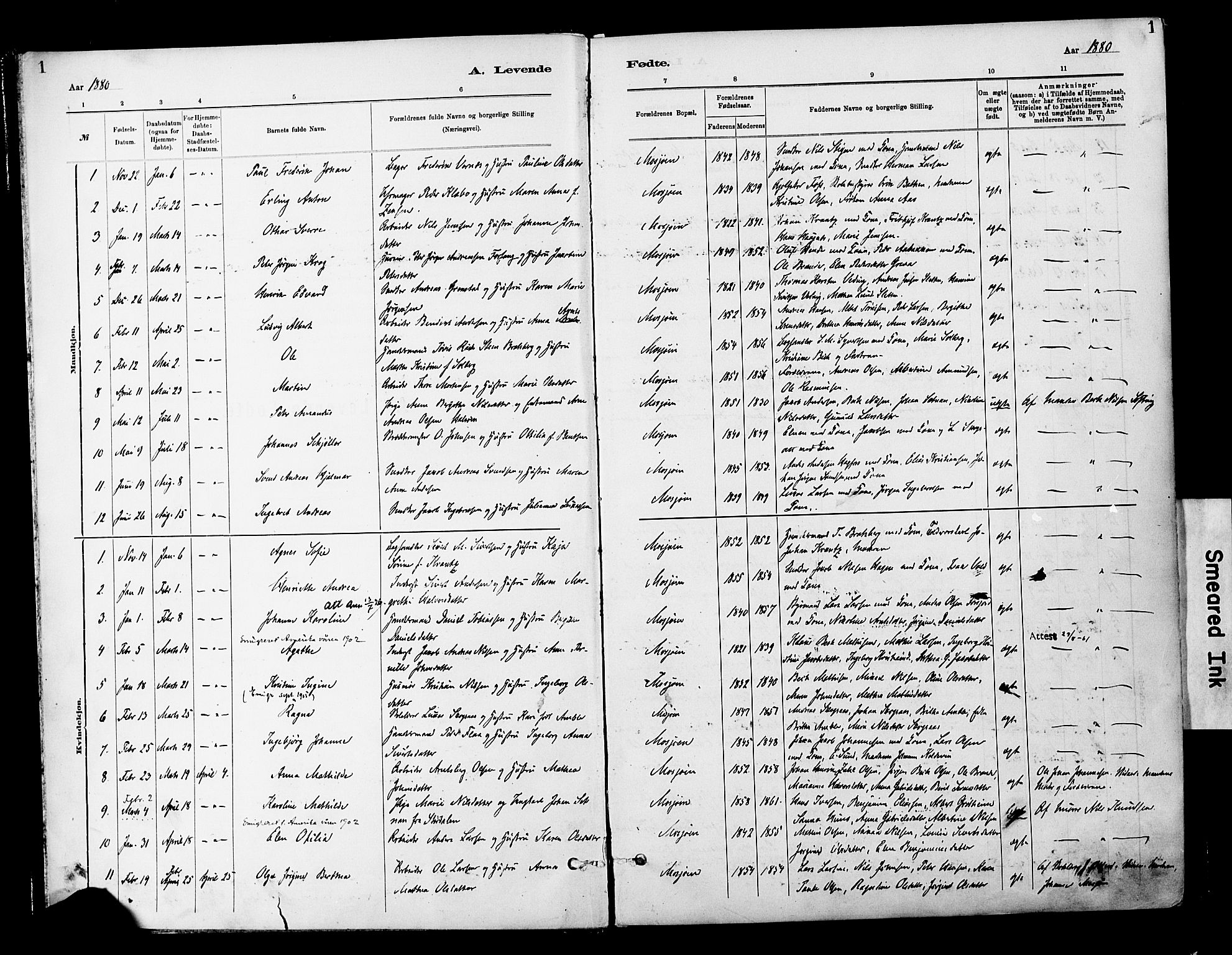 Ministerialprotokoller, klokkerbøker og fødselsregistre - Nordland, SAT/A-1459/820/L0296: Parish register (official) no. 820A17, 1880-1903, p. 1