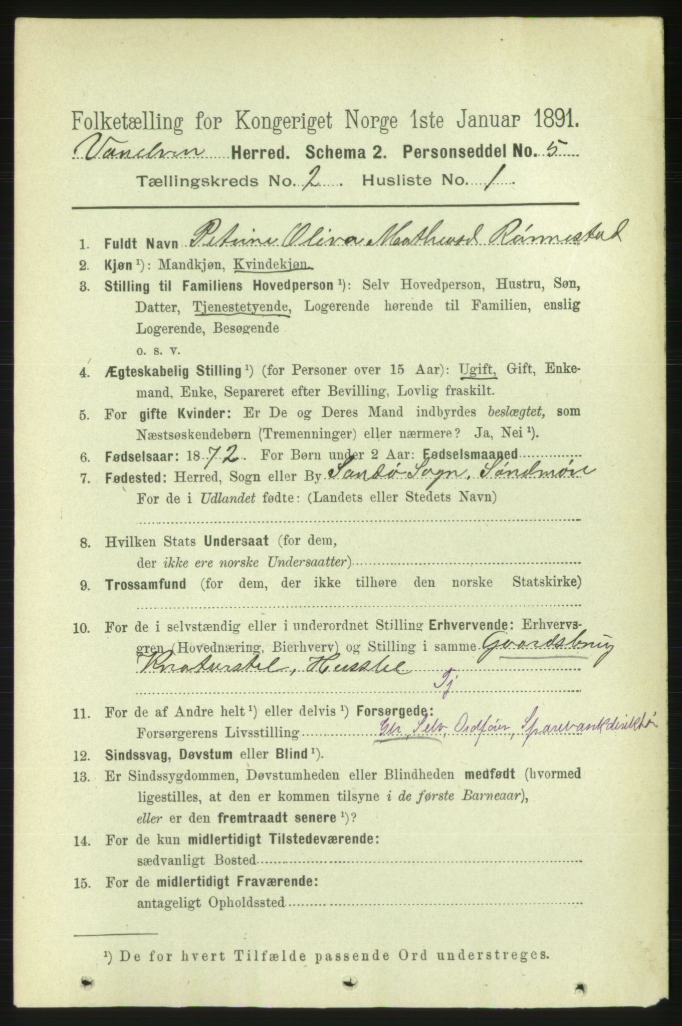 RA, 1891 census for 1511 Vanylven, 1891, p. 705