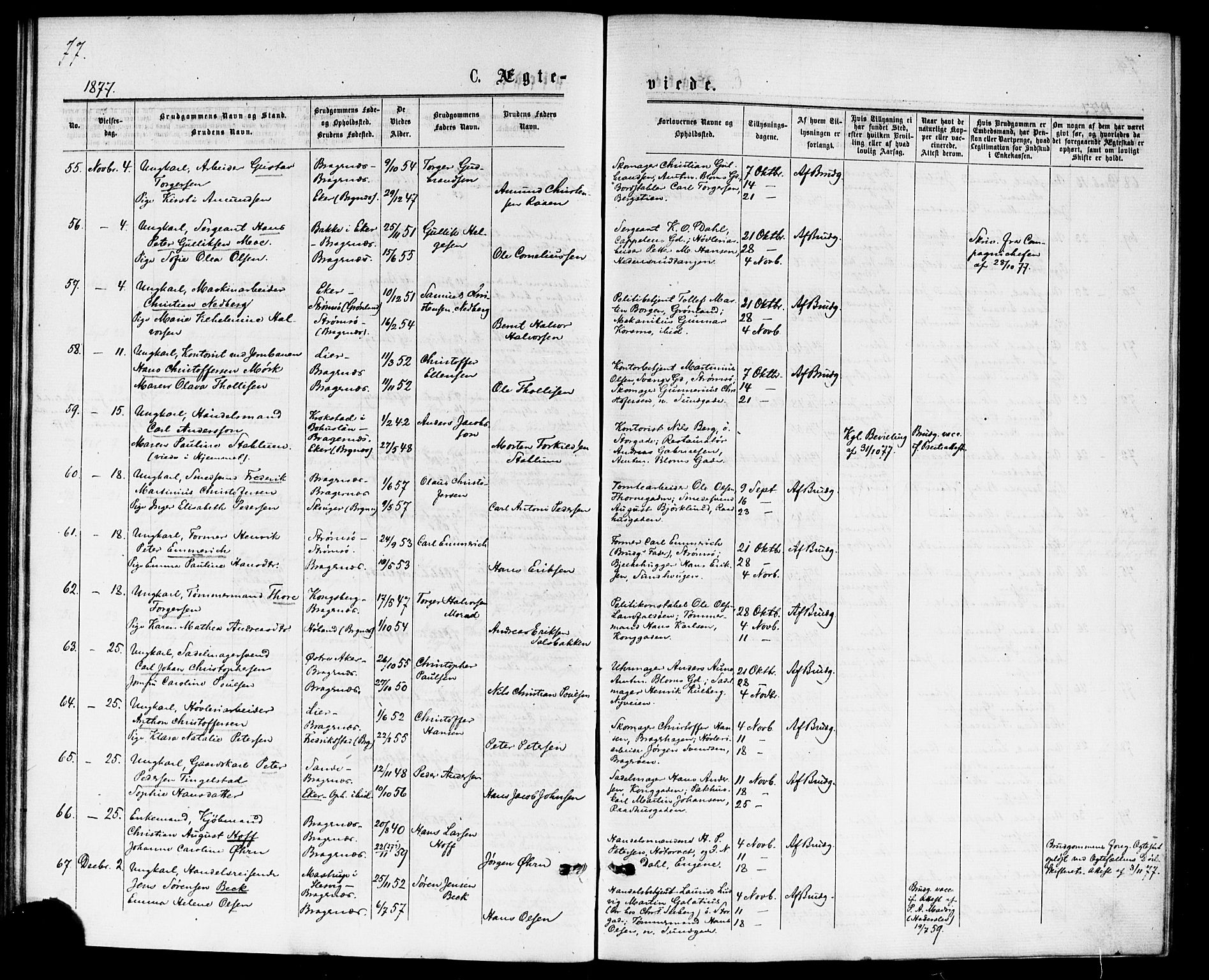 Bragernes kirkebøker, AV/SAKO-A-6/F/Fc/L0004: Parish register (official) no. III 4, 1875-1877, p. 77