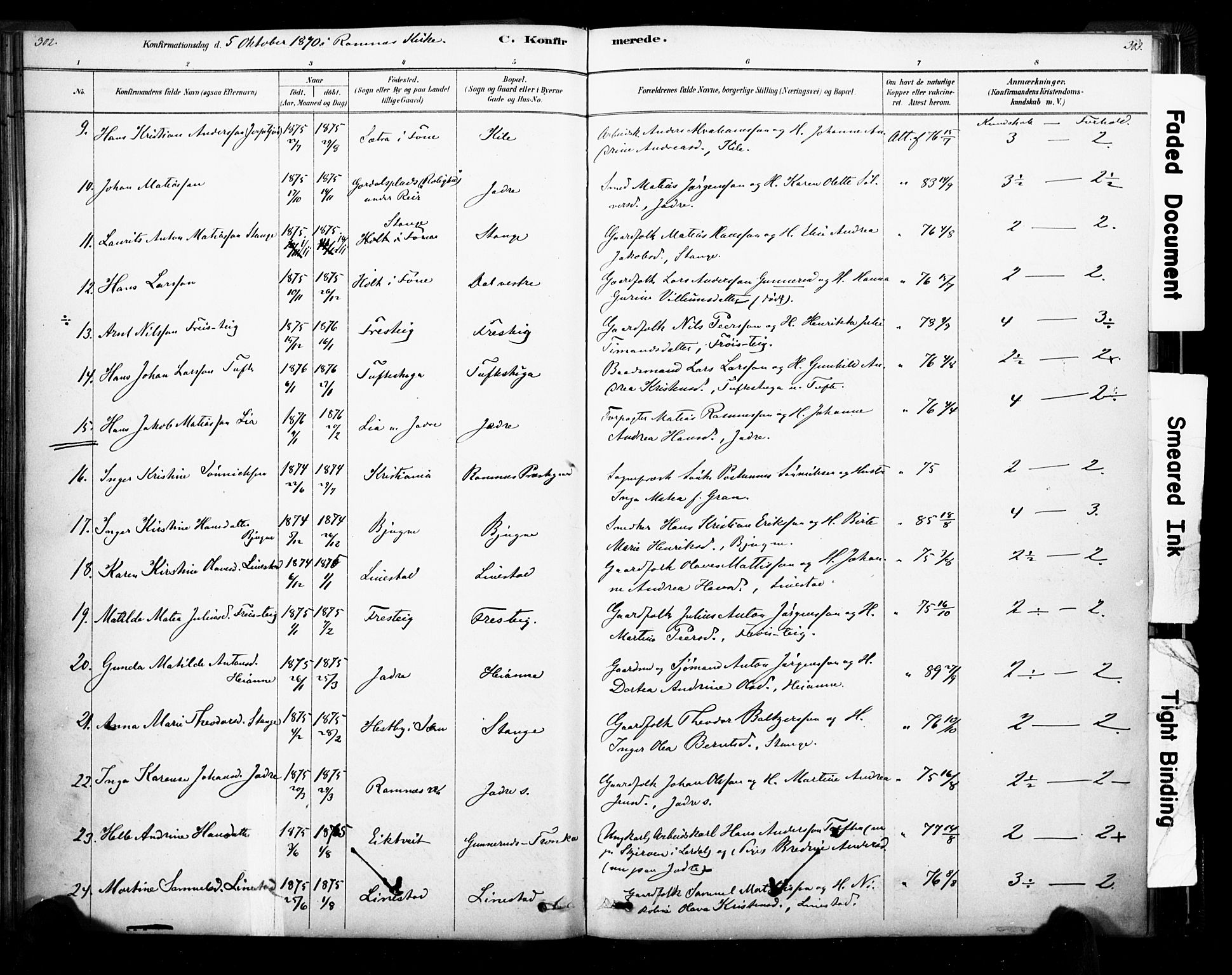 Ramnes kirkebøker, AV/SAKO-A-314/F/Fa/L0007: Parish register (official) no. I 7, 1878-1895, p. 302-303