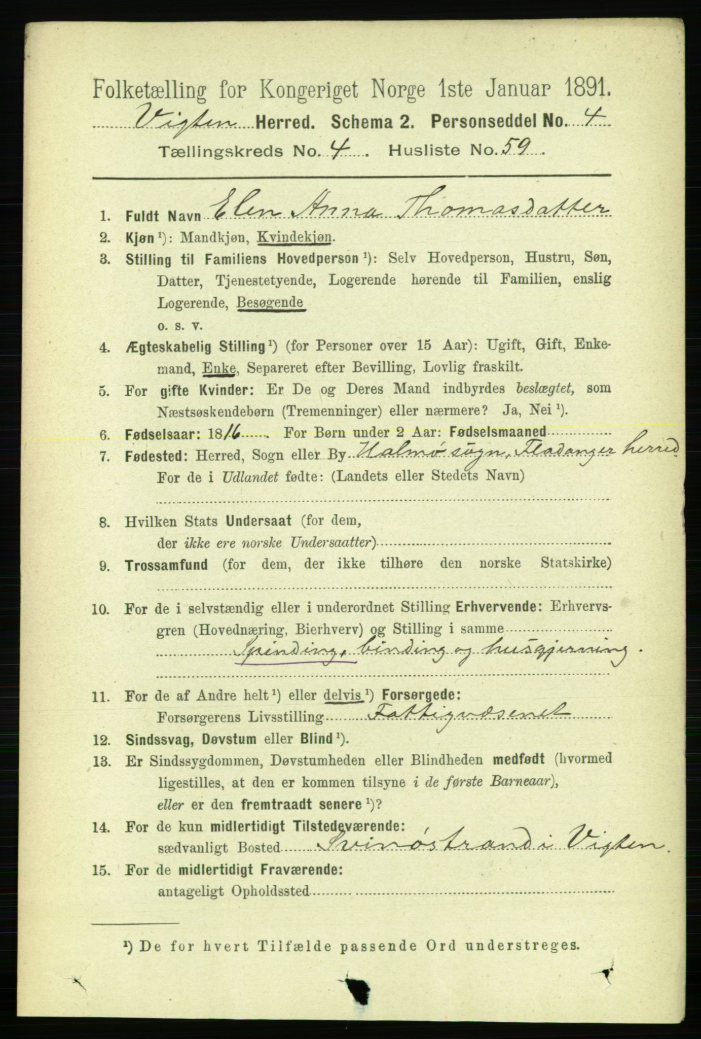 RA, 1891 census for 1750 Vikna, 1891, p. 2791