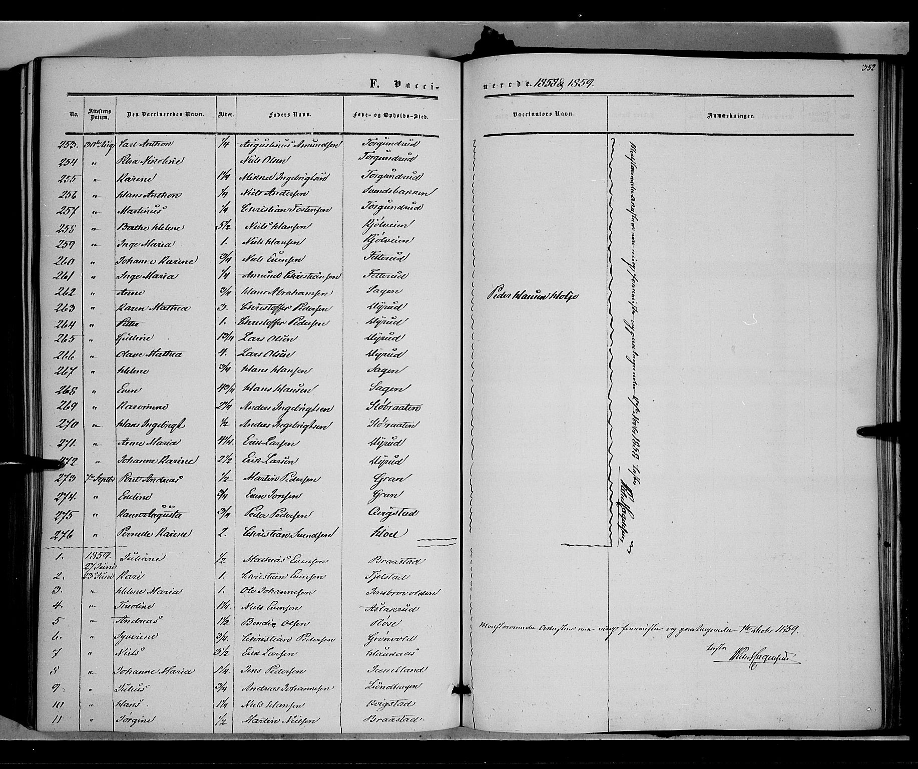 Vestre Toten prestekontor, SAH/PREST-108/H/Ha/Haa/L0006: Parish register (official) no. 6, 1856-1861, p. 352