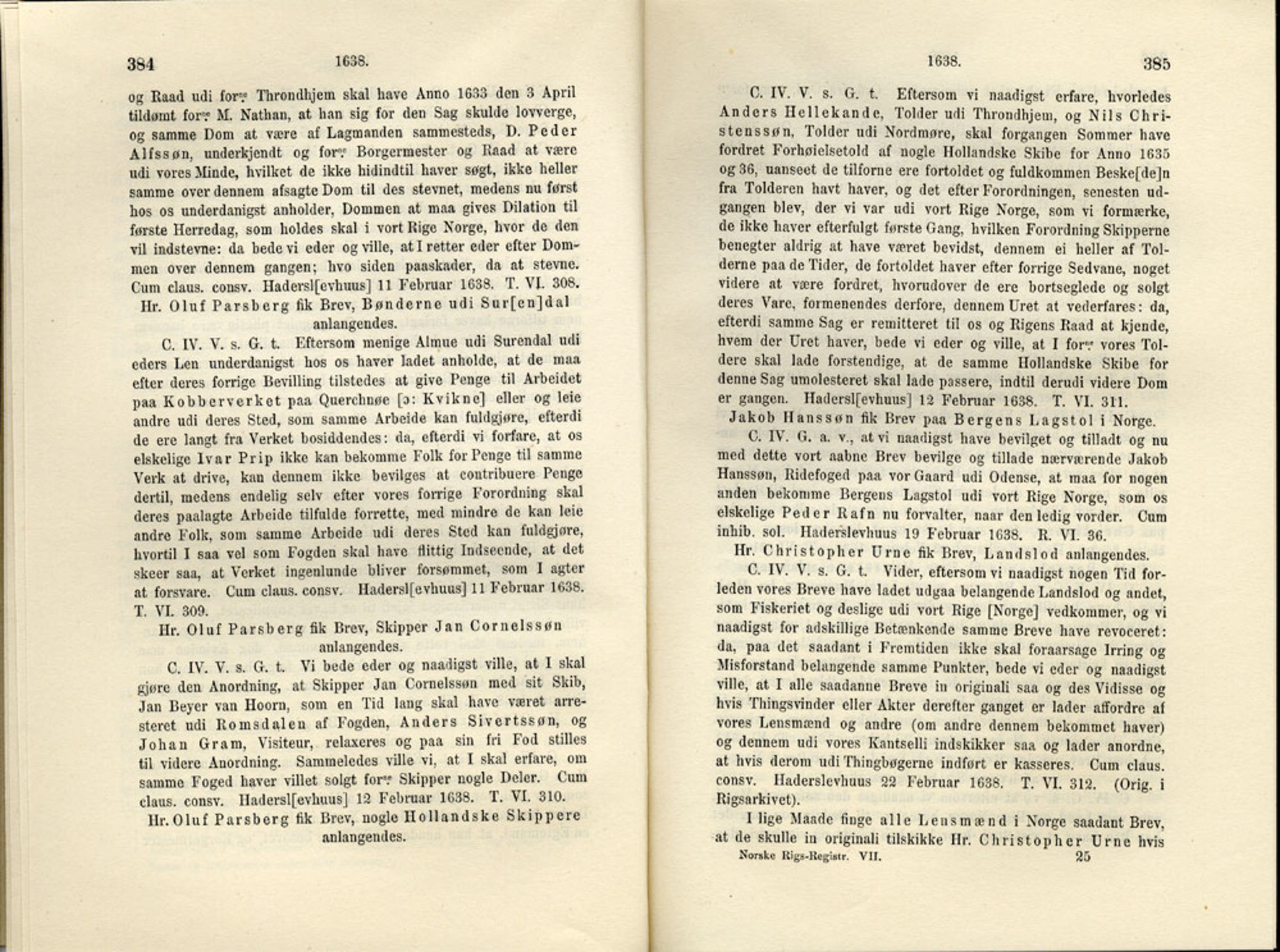 Publikasjoner utgitt av Det Norske Historiske Kildeskriftfond, PUBL/-/-/-: Norske Rigs-Registranter, bind 7, 1635-1640, p. 384-385