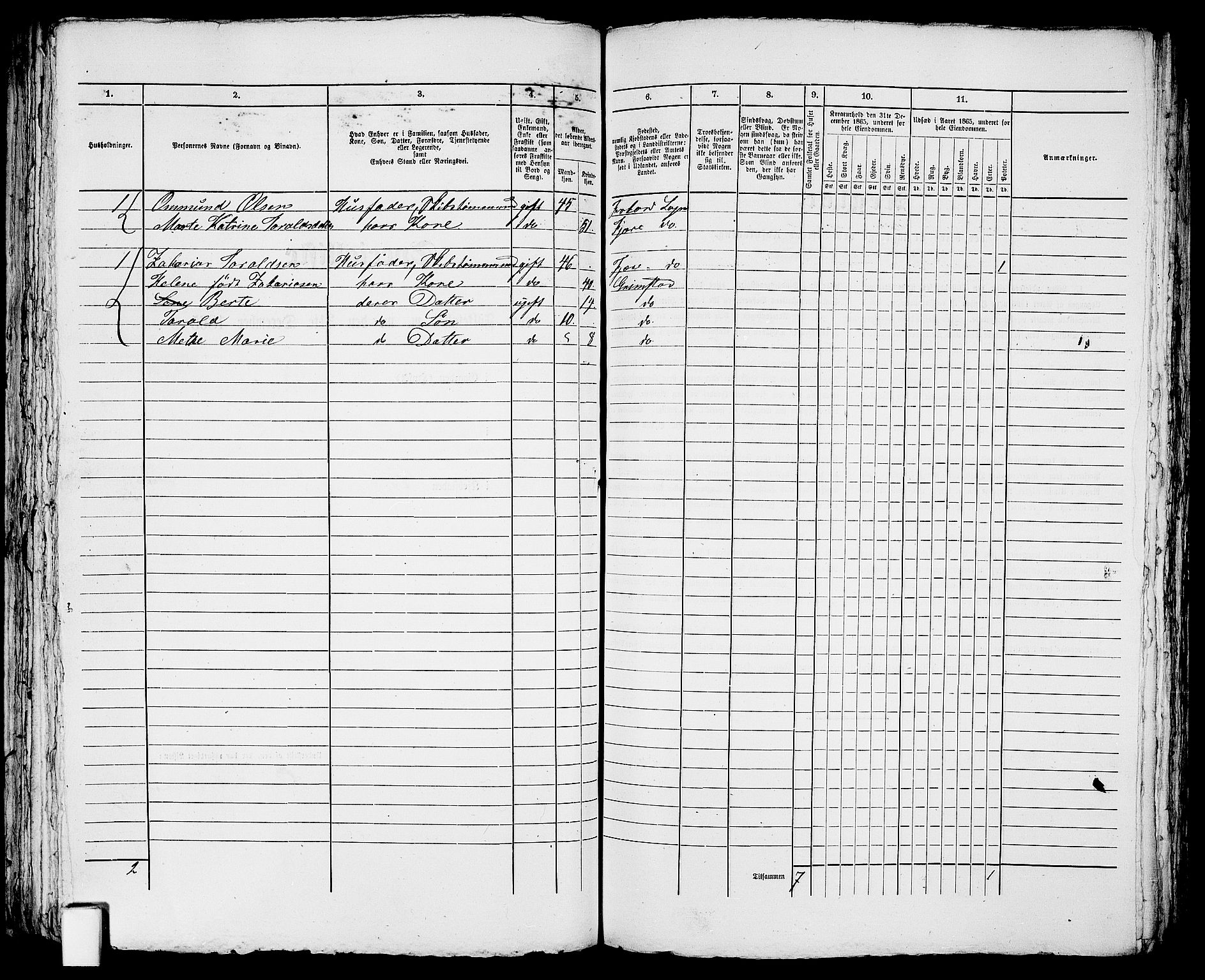 RA, 1865 census for Fjære/Grimstad, 1865, p. 202