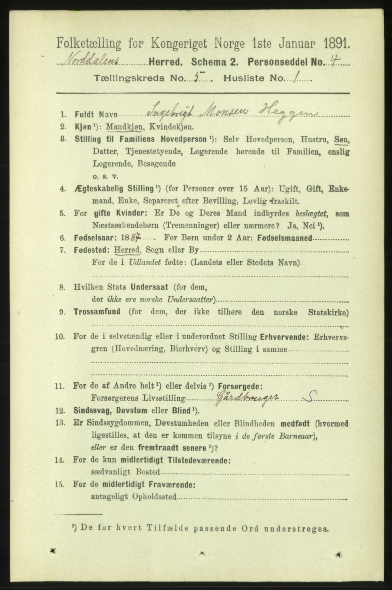 RA, 1891 census for 1524 Norddal, 1891, p. 998