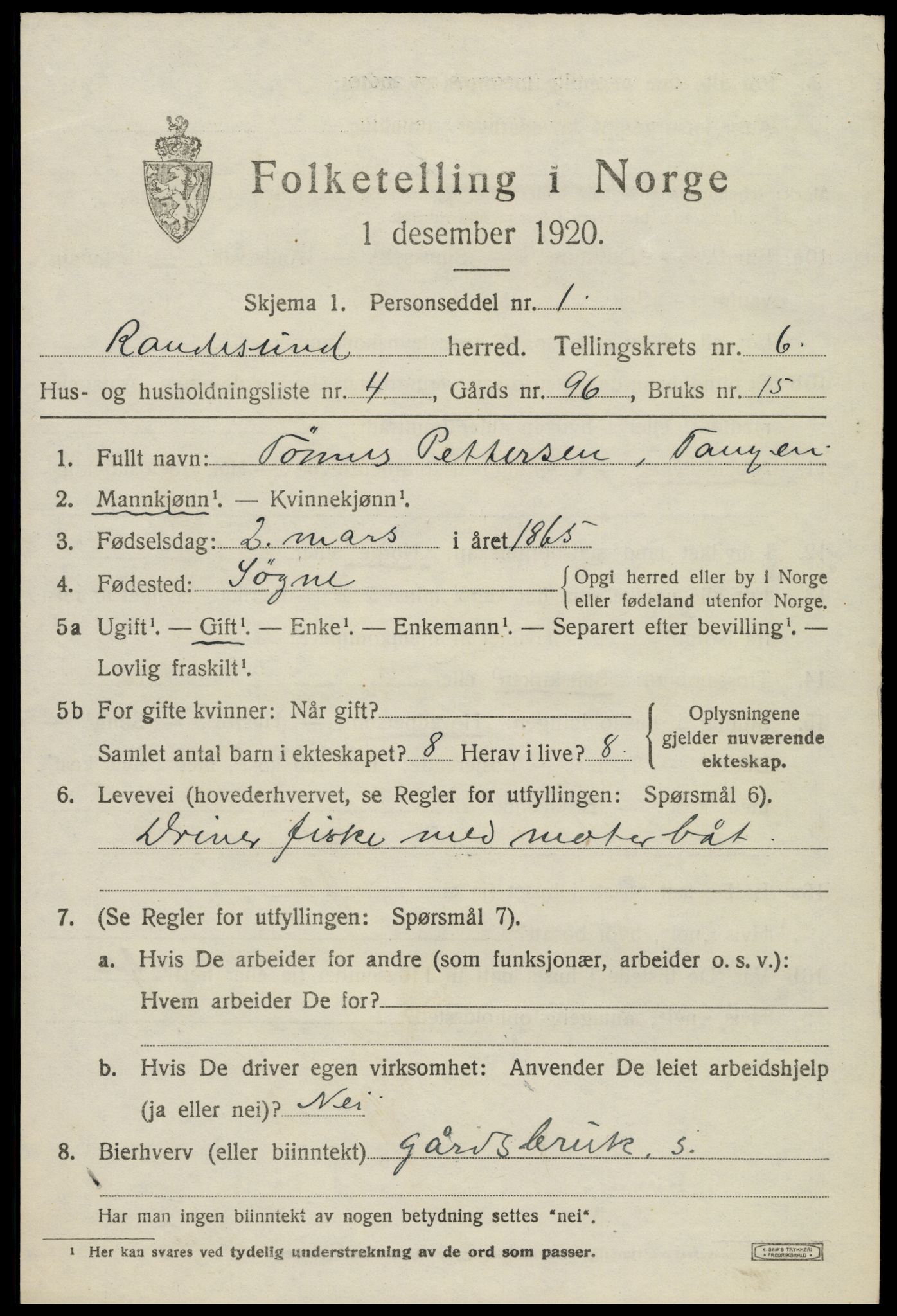 SAK, 1920 census for Randesund, 1920, p. 2770