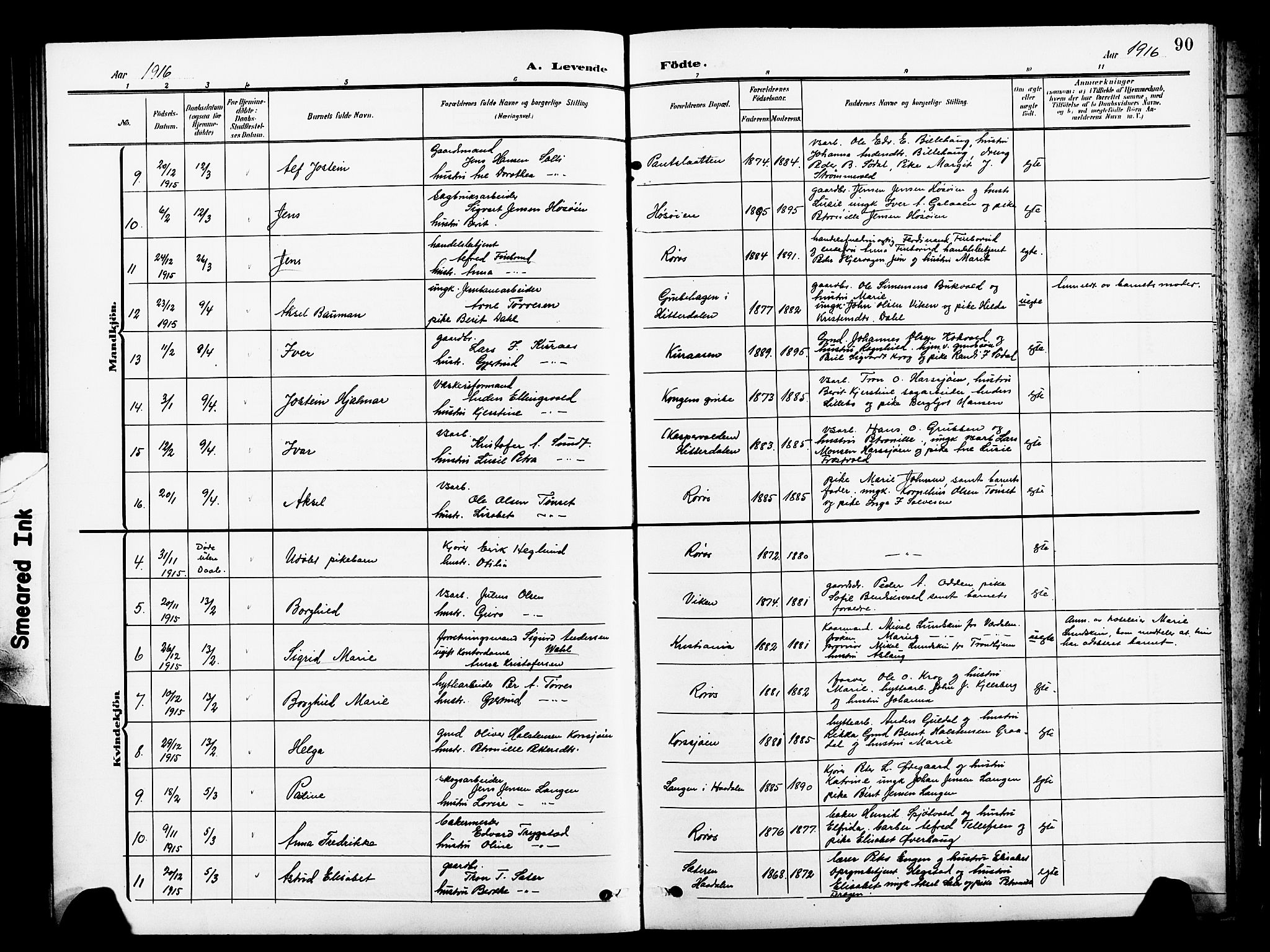Ministerialprotokoller, klokkerbøker og fødselsregistre - Sør-Trøndelag, SAT/A-1456/681/L0942: Parish register (copy) no. 681C06, 1906-1925, p. 90
