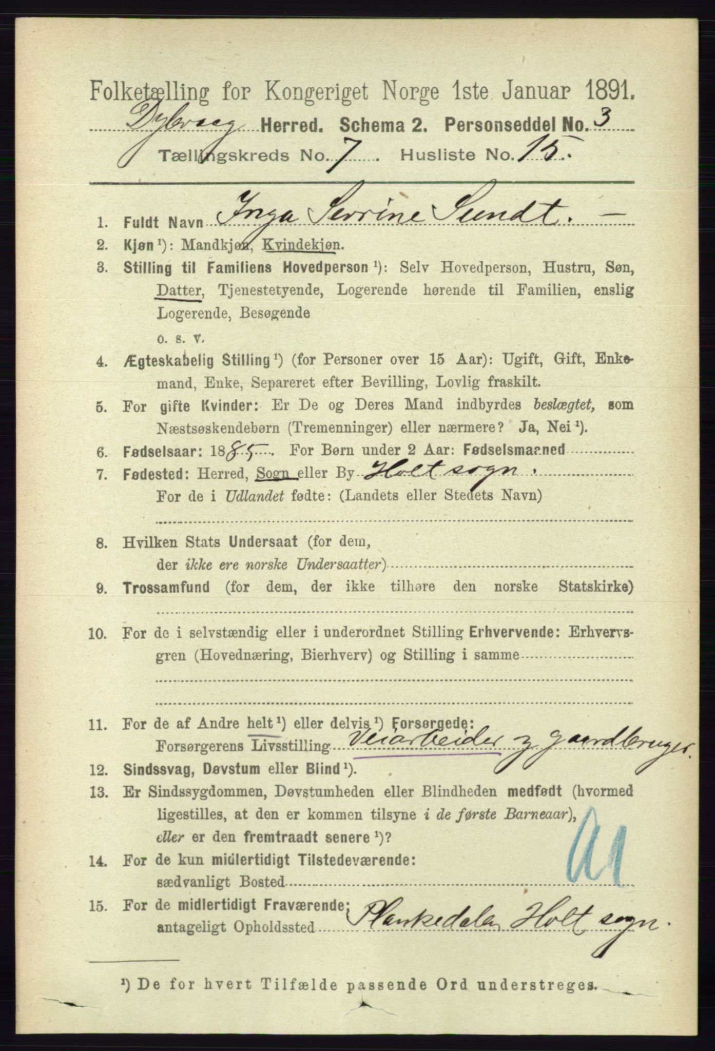 RA, 1891 census for 0915 Dypvåg, 1891, p. 2478