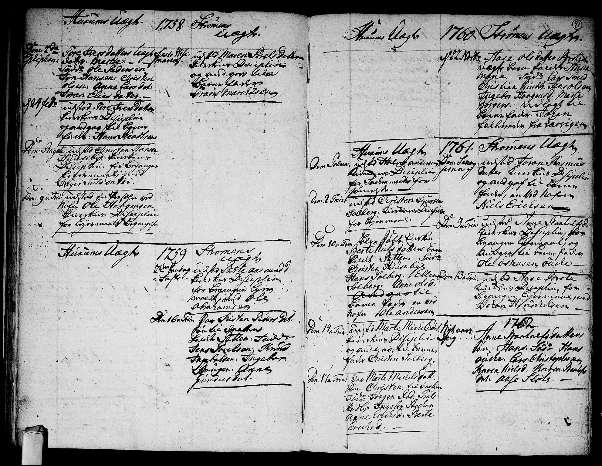 Hurum kirkebøker, SAKO/A-229/F/Fa/L0006: Parish register (official) no. 6, 1756-1770, p. 91