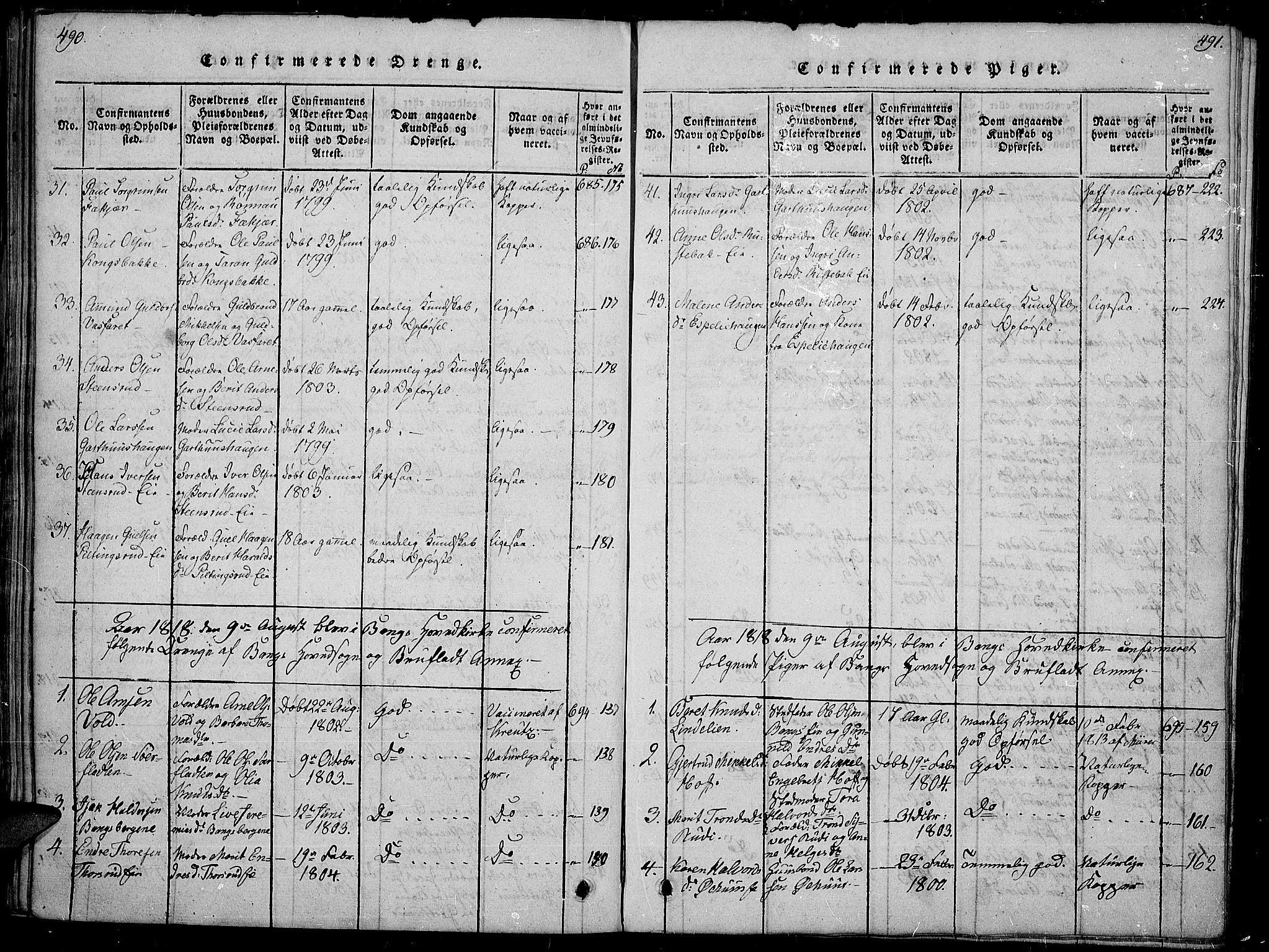 Sør-Aurdal prestekontor, SAH/PREST-128/H/Ha/Haa/L0002: Parish register (official) no. 2, 1815-1840, p. 490-491