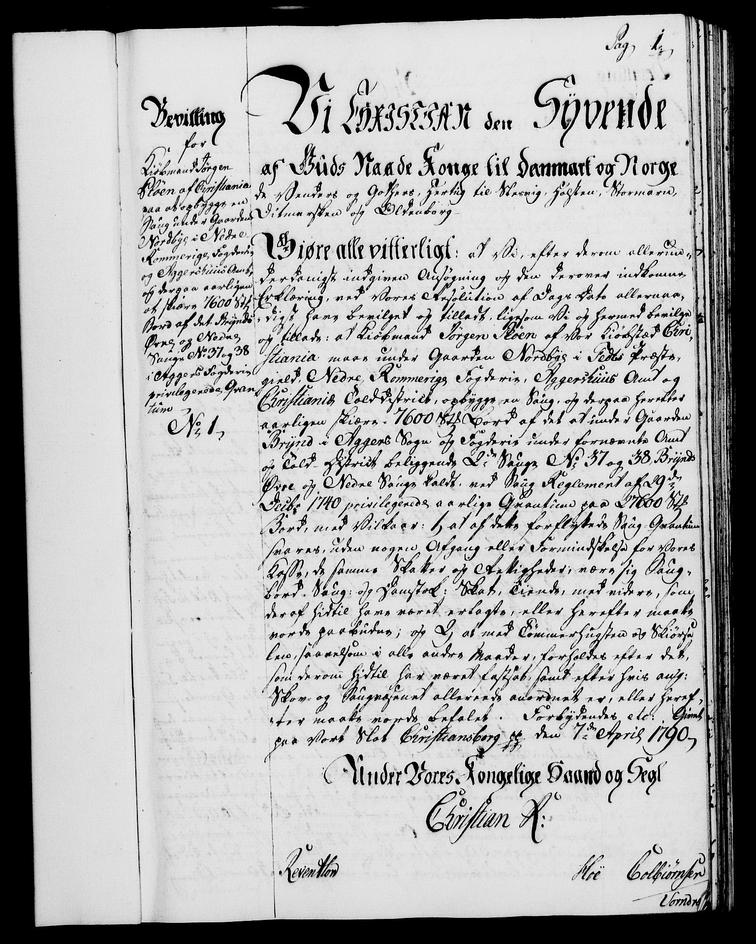 Rentekammeret, Kammerkanselliet, RA/EA-3111/G/Gg/Gga/L0015: Norsk ekspedisjonsprotokoll med register (merket RK 53.15), 1790-1791, p. 1