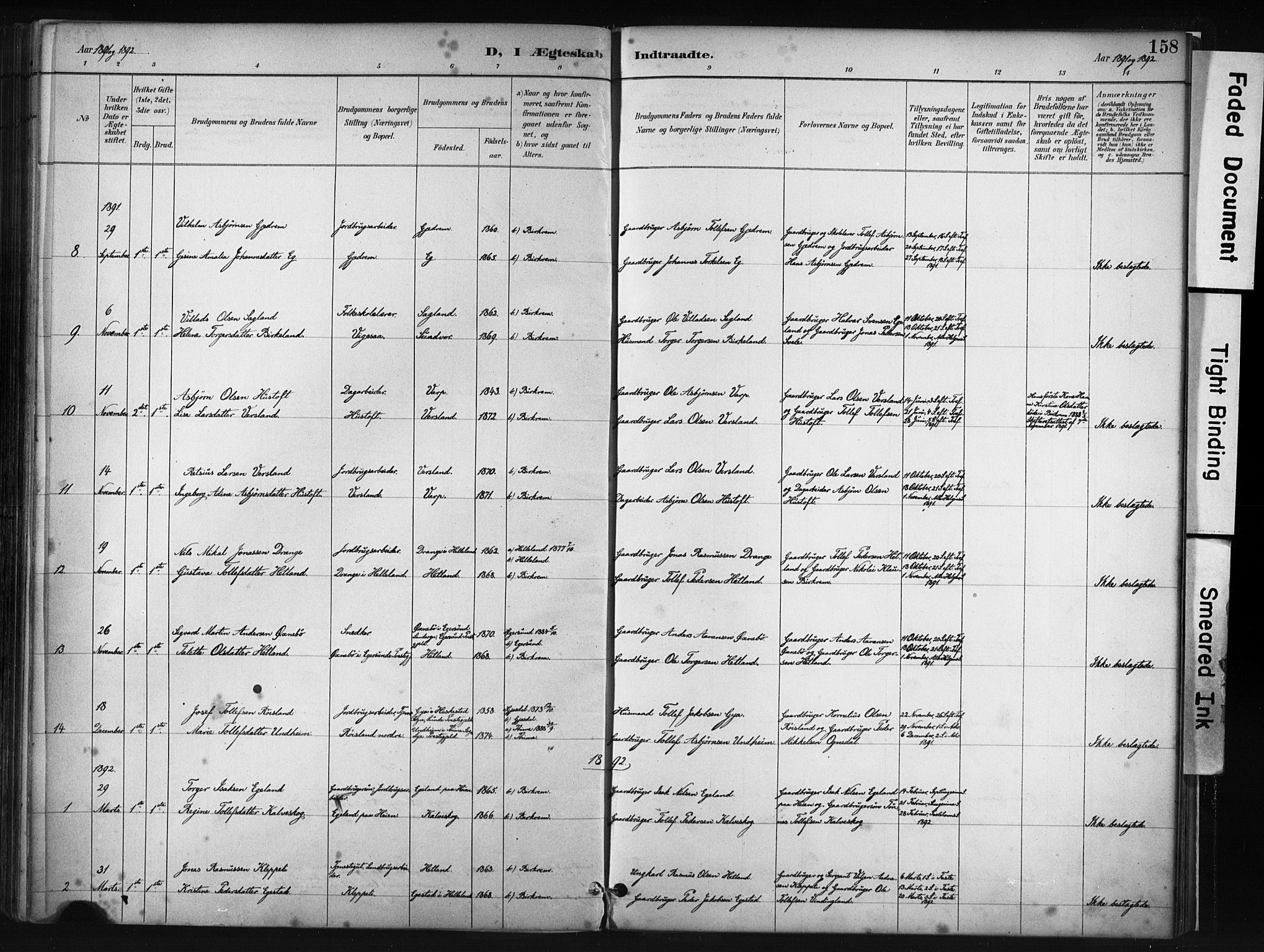 Helleland sokneprestkontor, AV/SAST-A-101810: Parish register (official) no. A 9, 1887-1908, p. 158