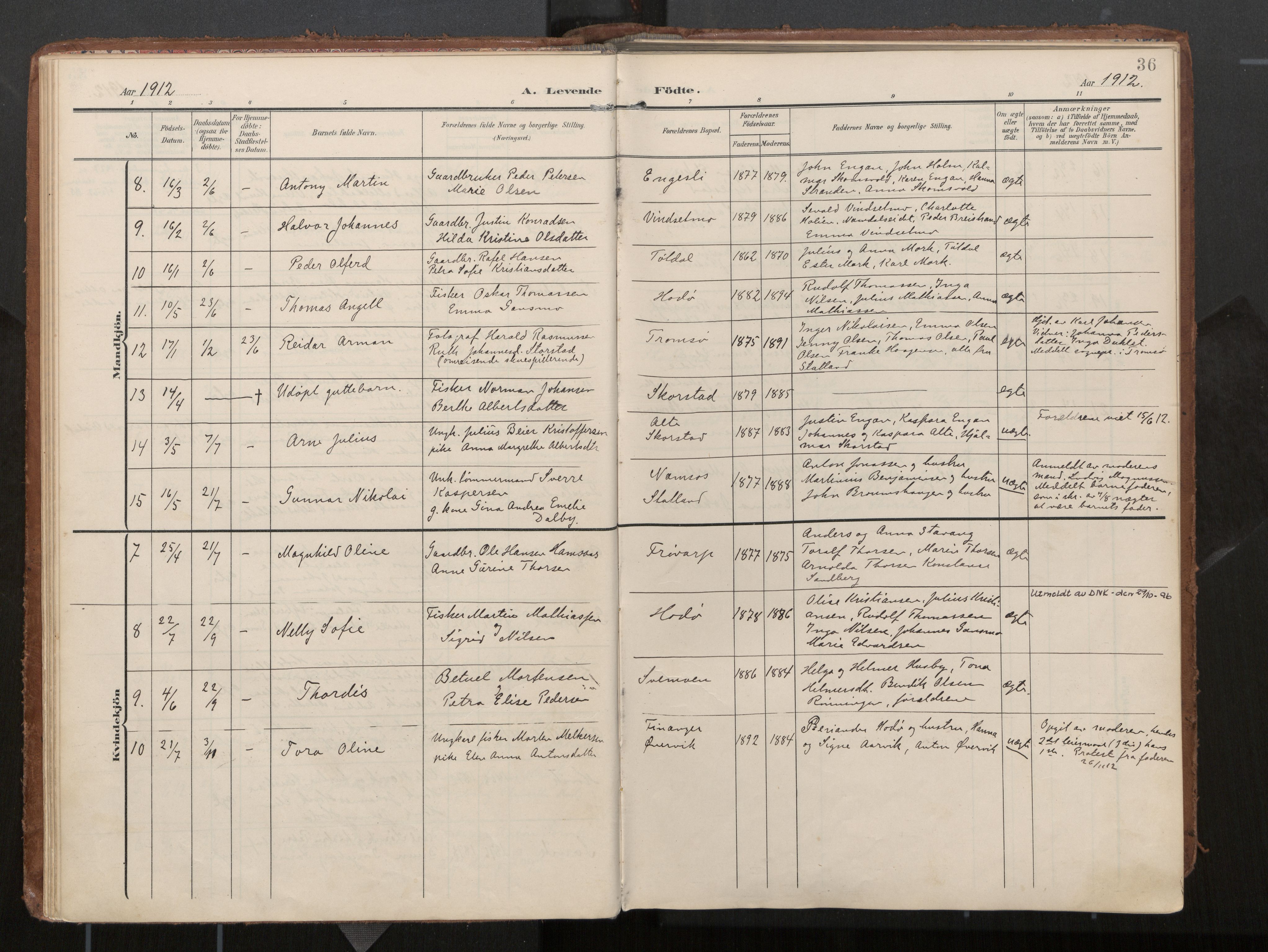 Ministerialprotokoller, klokkerbøker og fødselsregistre - Nord-Trøndelag, AV/SAT-A-1458/774/L0629: Parish register (official), 1904-1926, p. 36