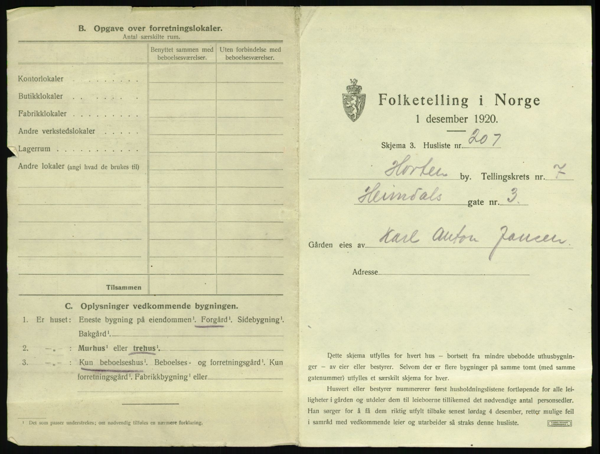 SAKO, 1920 census for Horten, 1920, p. 2811