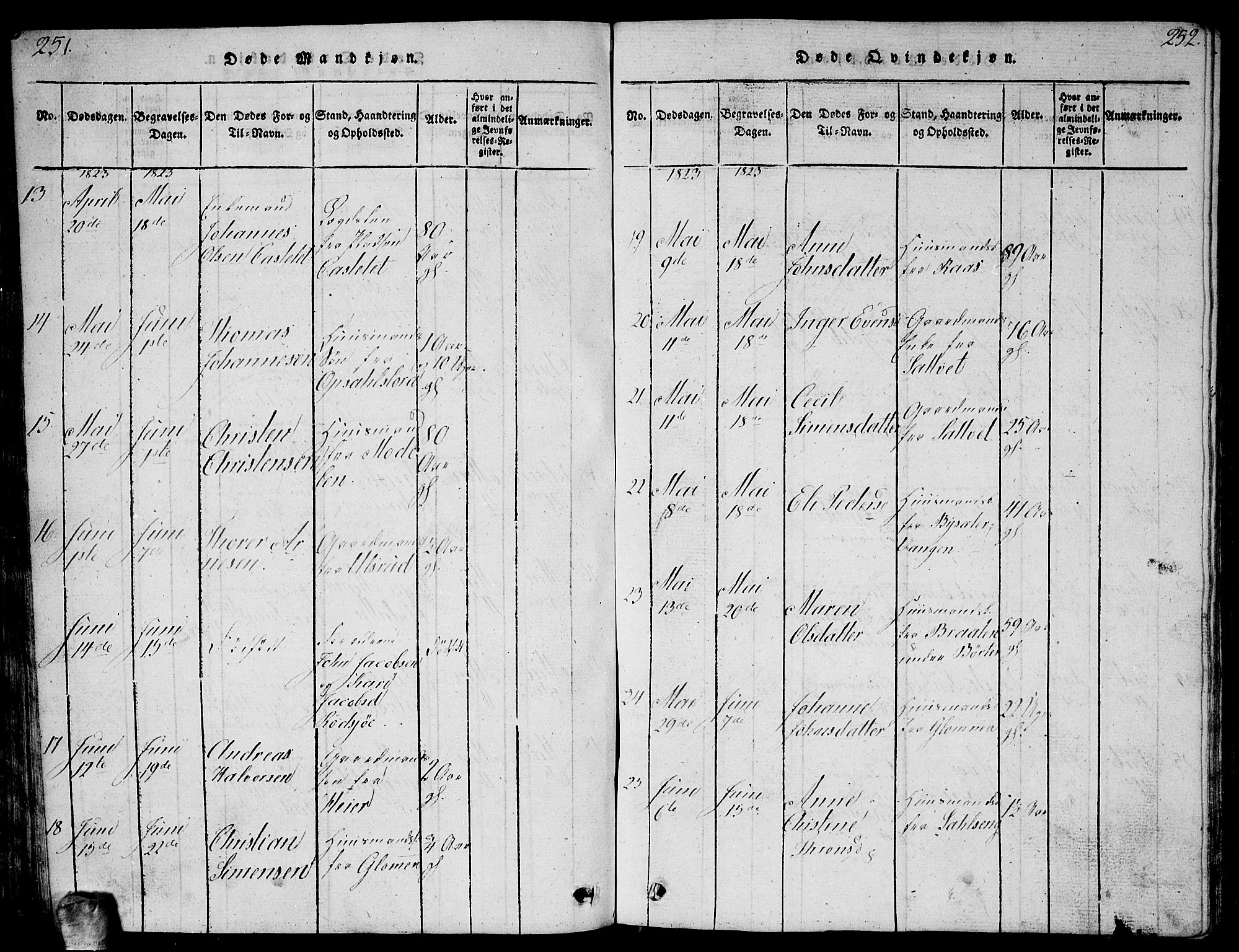 Enebakk prestekontor Kirkebøker, AV/SAO-A-10171c/G/Ga/L0001: Parish register (copy) no. I 1, 1815-1833, p. 251-252