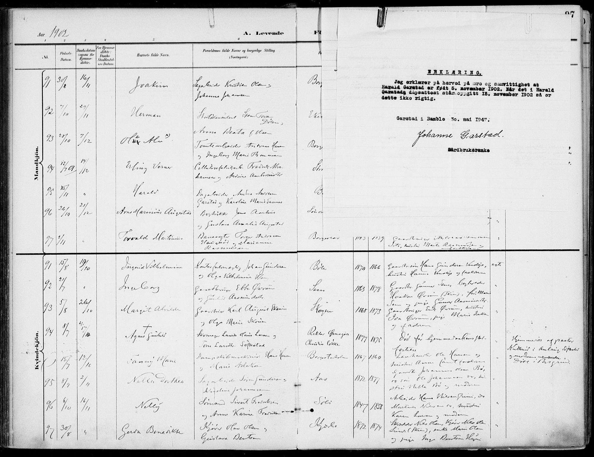 Gjerpen kirkebøker, SAKO/A-265/F/Fa/L0011: Parish register (official) no. I 11, 1896-1904, p. 97