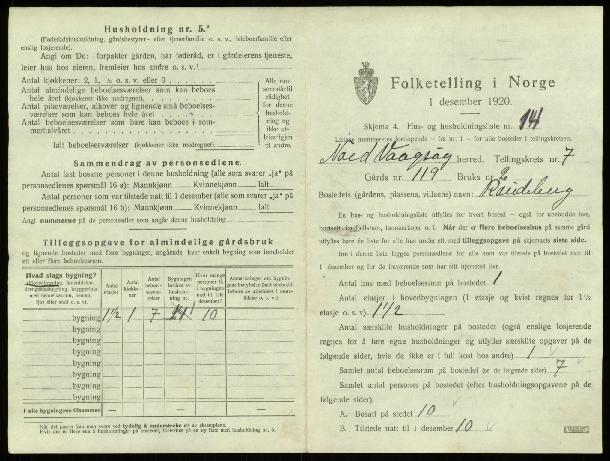 SAB, 1920 census for Nord-Vågsøy, 1920, p. 372