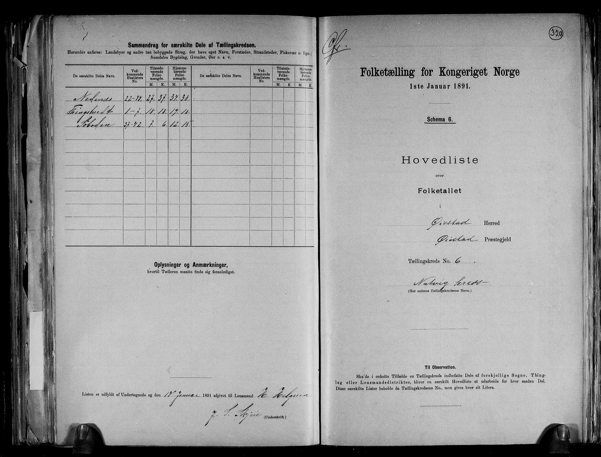 RA, 1891 census for 0920 Øyestad, 1891, p. 14