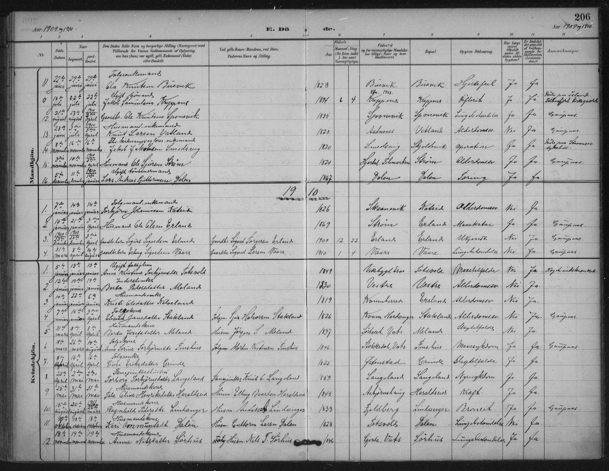 Skjold sokneprestkontor, SAST/A-101847/H/Ha/Haa/L0011: Parish register (official) no. A 11, 1897-1914, p. 206