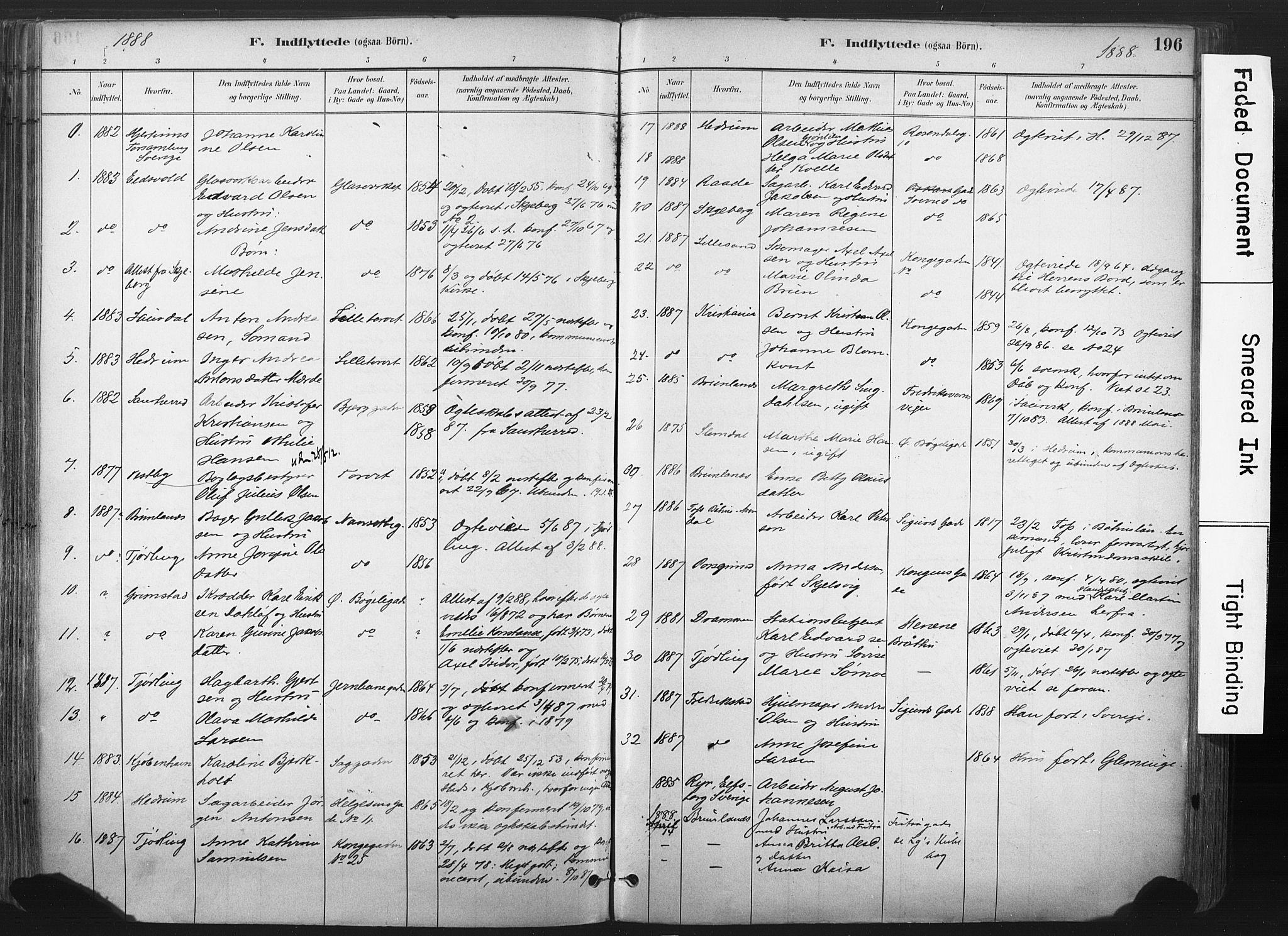 Larvik kirkebøker, SAKO/A-352/F/Fa/L0010: Parish register (official) no. I 10, 1884-1910, p. 196